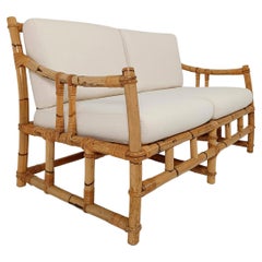 Italian two-seater Sofa in Bamboo, Rattan and Cane By Vivai Del Sud, Italy 60s