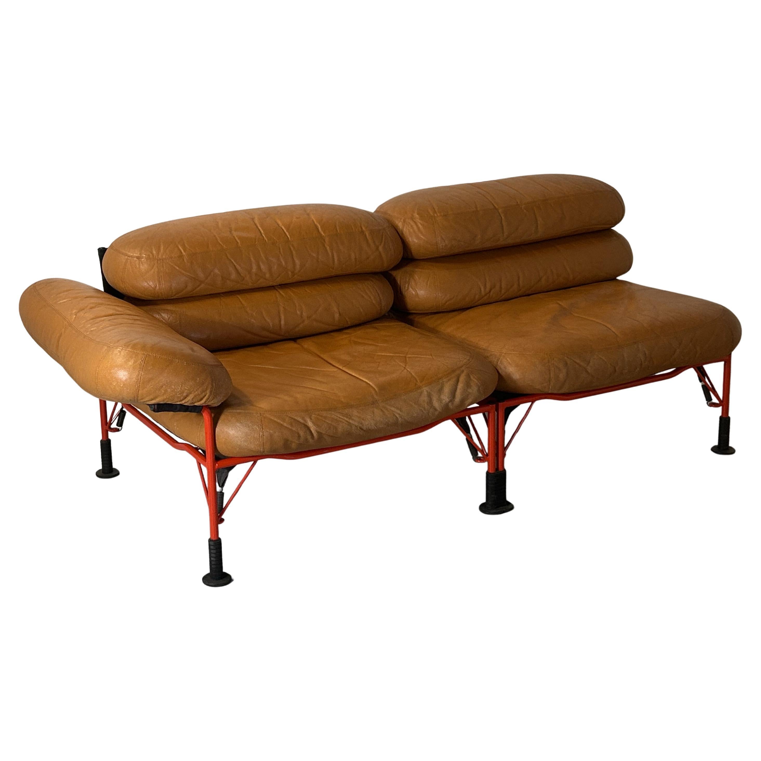 Italian Two seater sofa in leather 1970s.