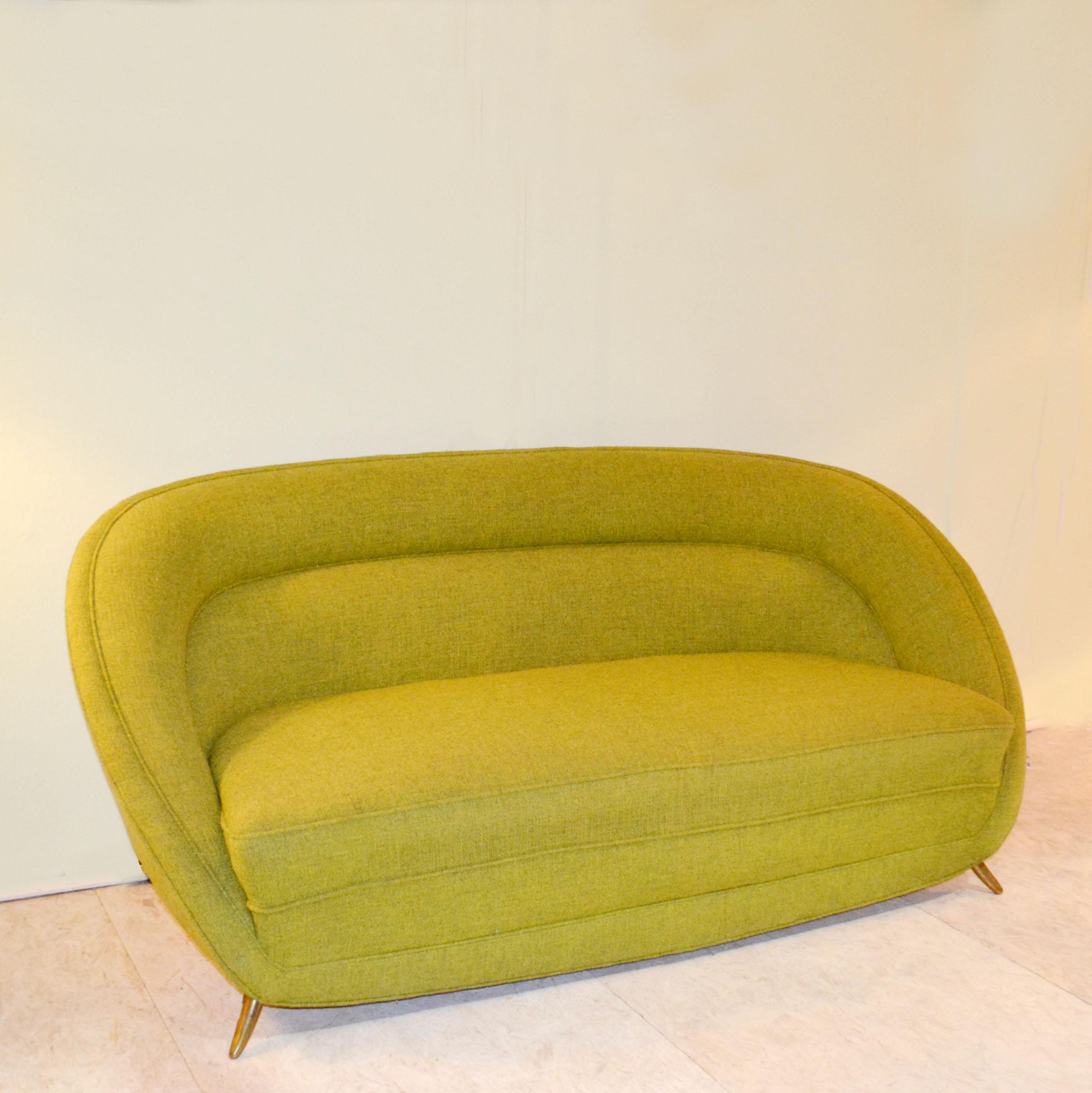 Brass Italian Two Seater Sofa in Spring Green by Isa Bergamo For Sale