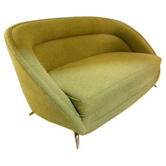 Vintage Italian Two Seater Sofa in Lime Green with Brass Legs