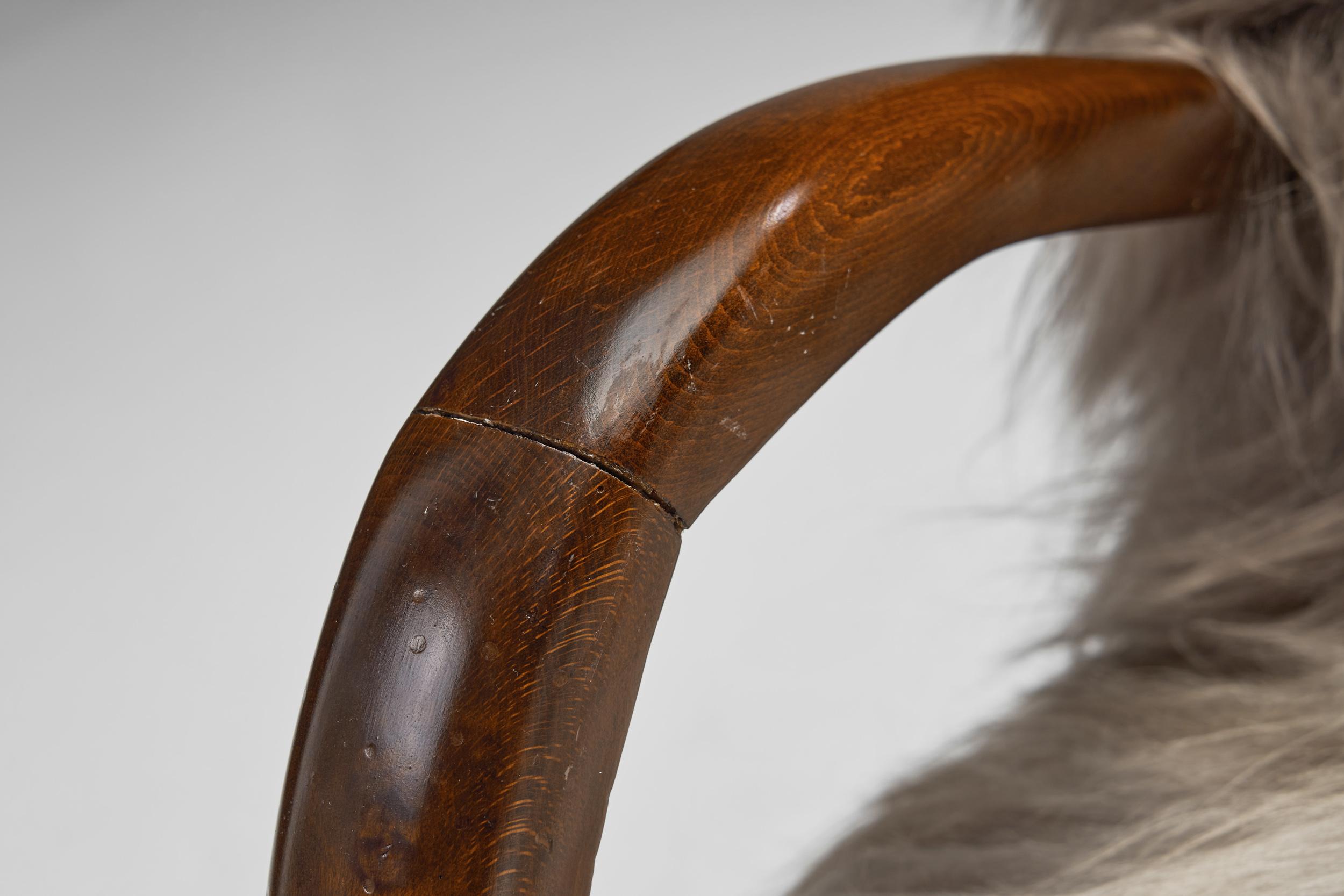Italian Two-Seater Sofa with Longhair Sheepskin, Italy ca 1940s For Sale 5