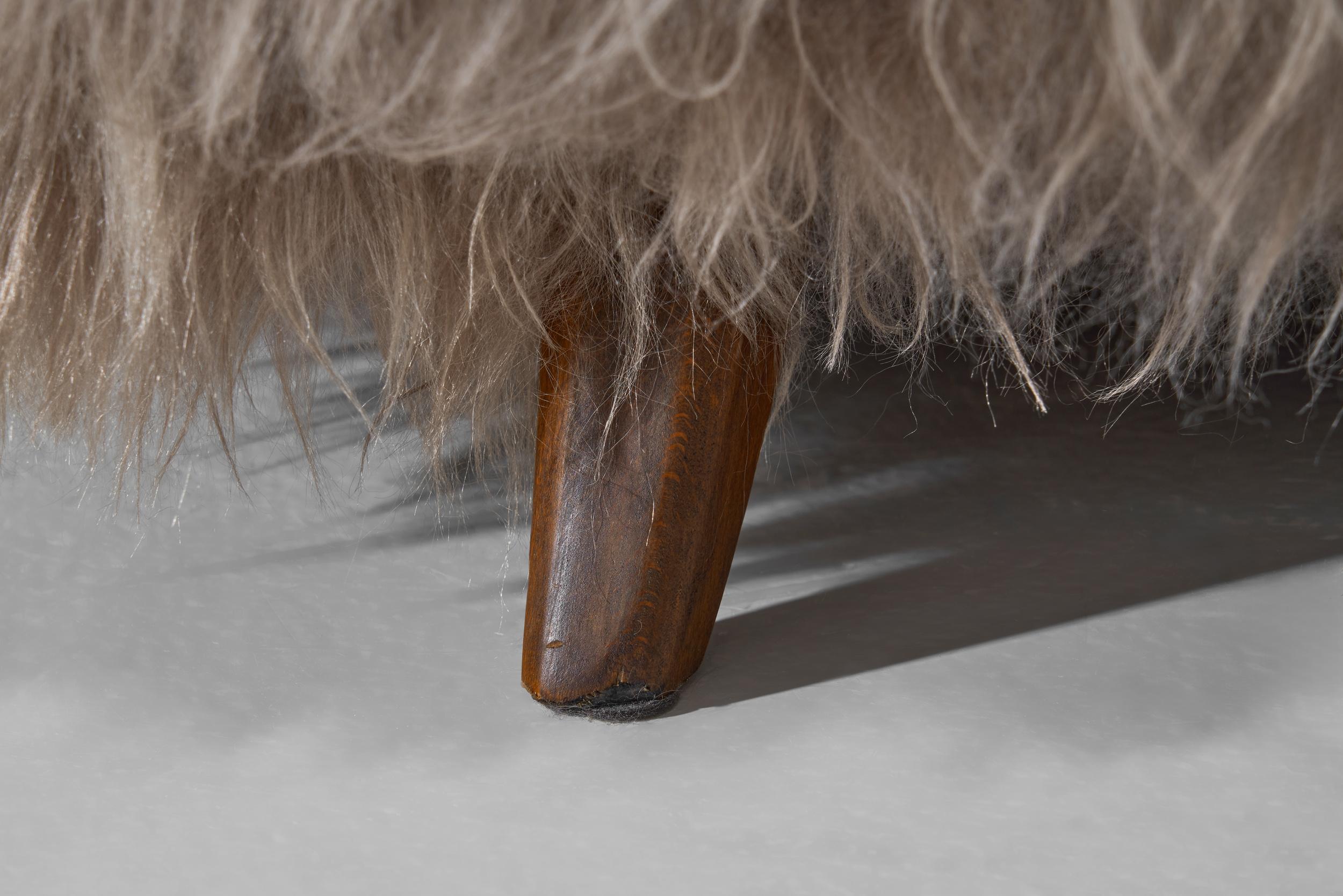 Italian Two-Seater Sofa with Longhair Sheepskin, Italy ca 1940s For Sale 9
