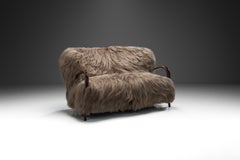 Italian Two-Seater Sofa with Longhair Sheepskin, Italy ca 1940s