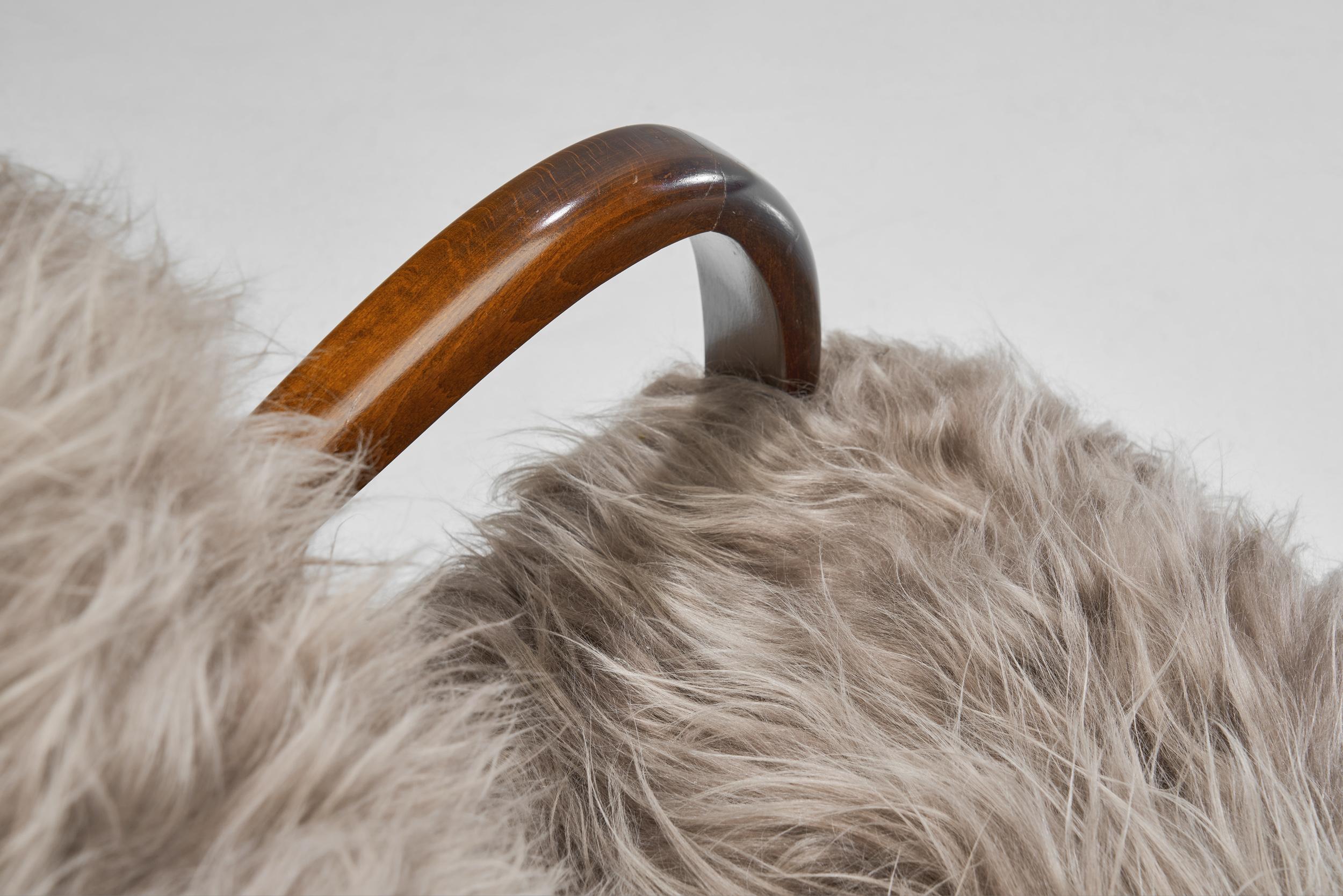 Italian Two-Seater Sofa with Longhair Sheepskin, Italy ca 1940s For Sale 4