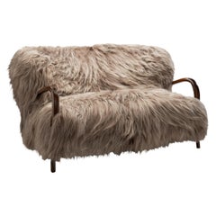 Italian Two-Seater Sofa with Longhair Sheepskin, Italy ca 1940s