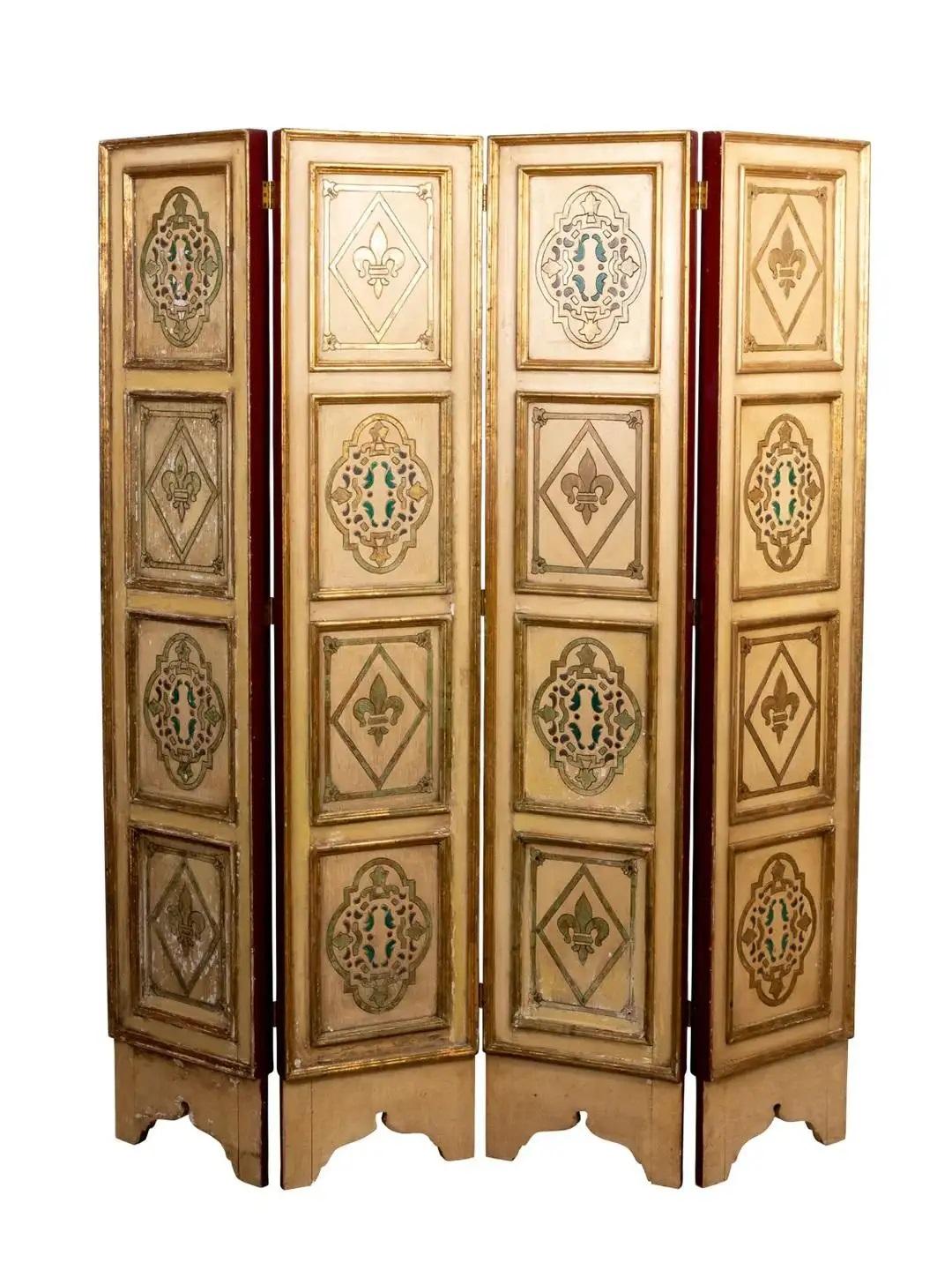 Gilt Italian Two Sided Florentine Style Room Divider Screen For Sale