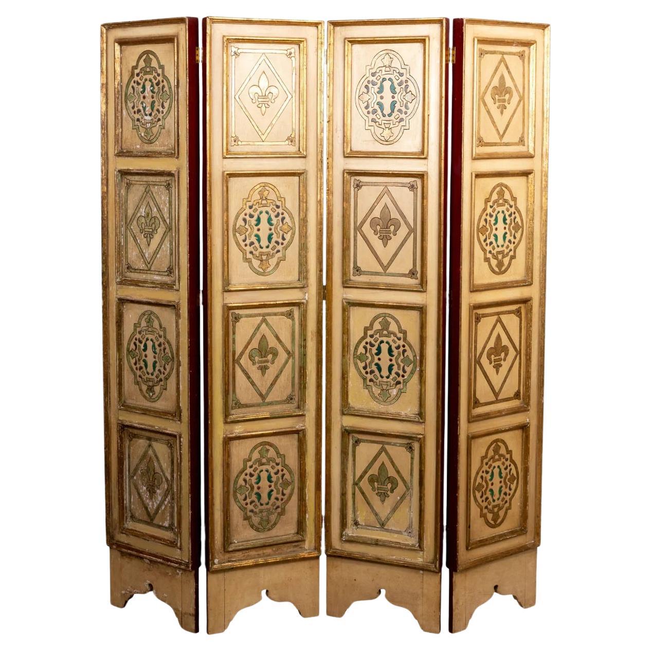 Italian Two Sided Florentine Style Room Divider Screen For Sale
