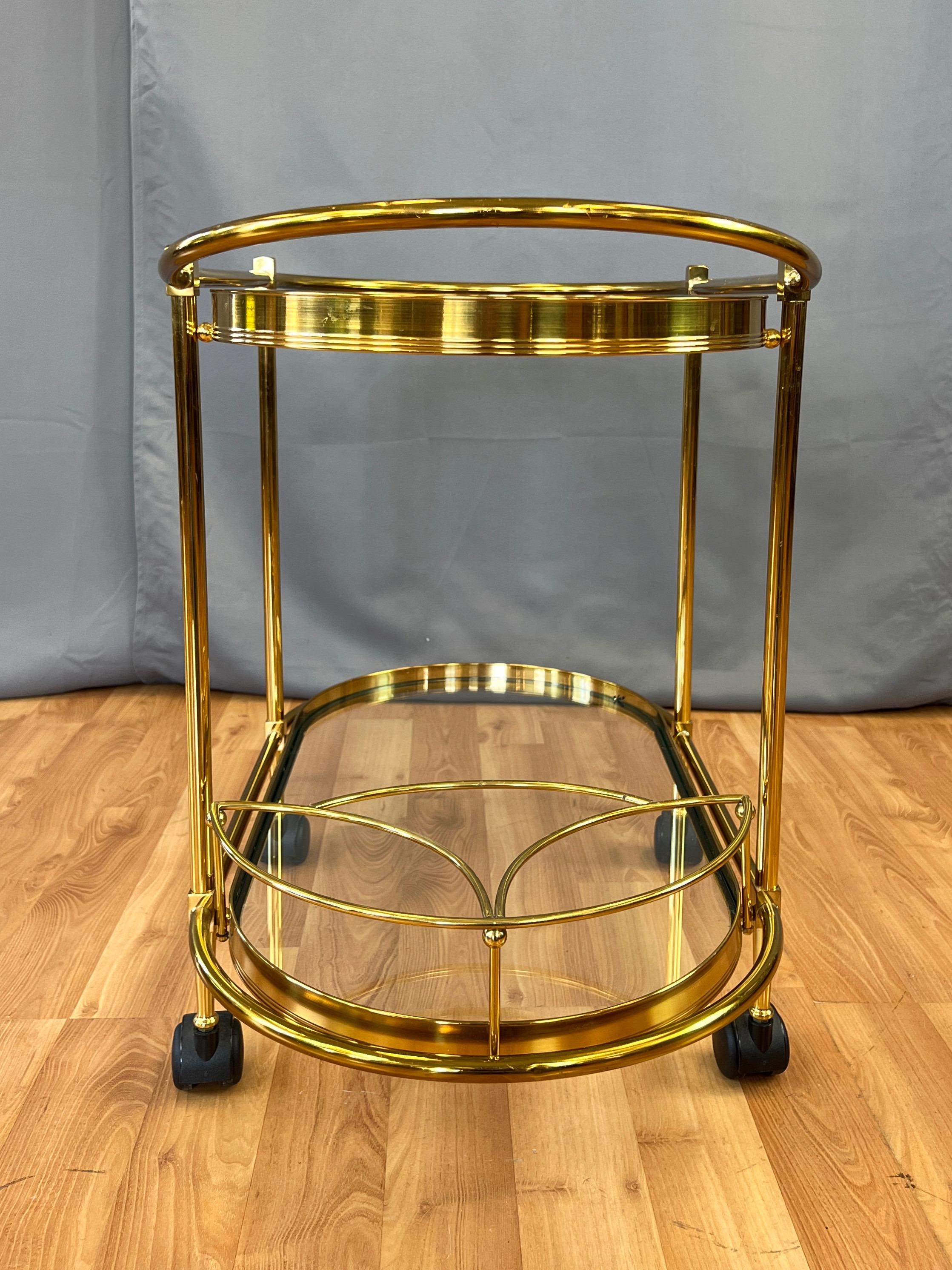 Italian Two-Tier Brass and Glass Oval Bar Cart or Serving Cart, 1970s 5