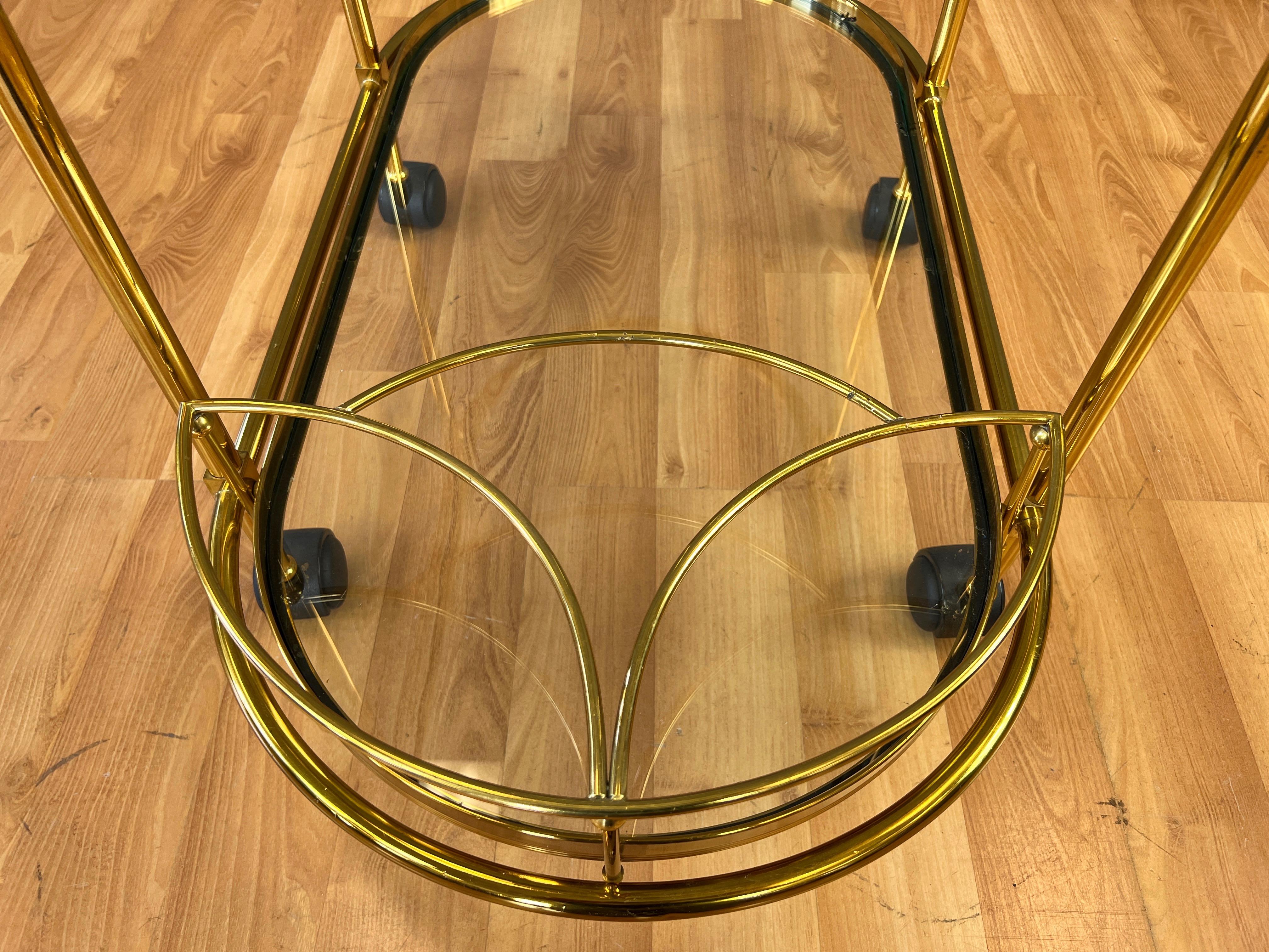 Italian Two-Tier Brass and Glass Oval Bar Cart or Serving Cart, 1970s 6