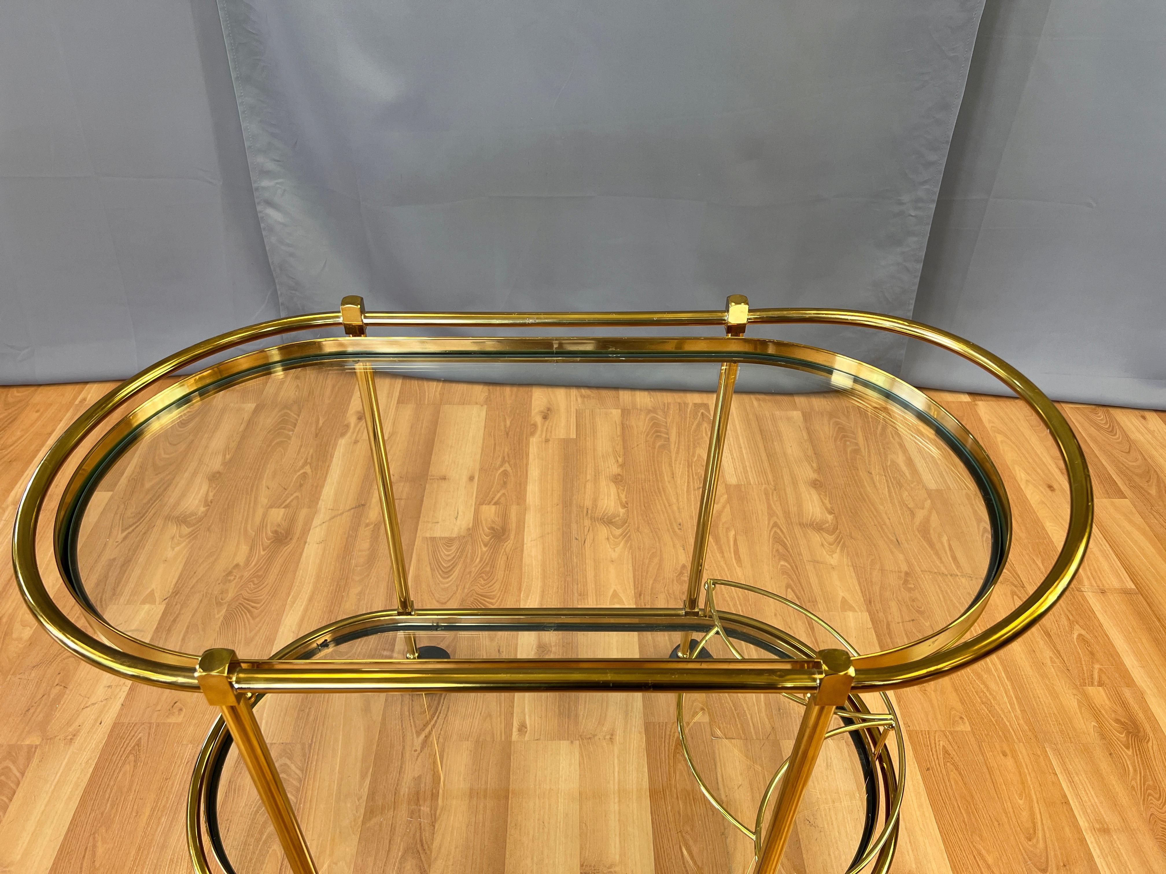 Italian Two-Tier Brass and Glass Oval Bar Cart or Serving Cart, 1970s 7