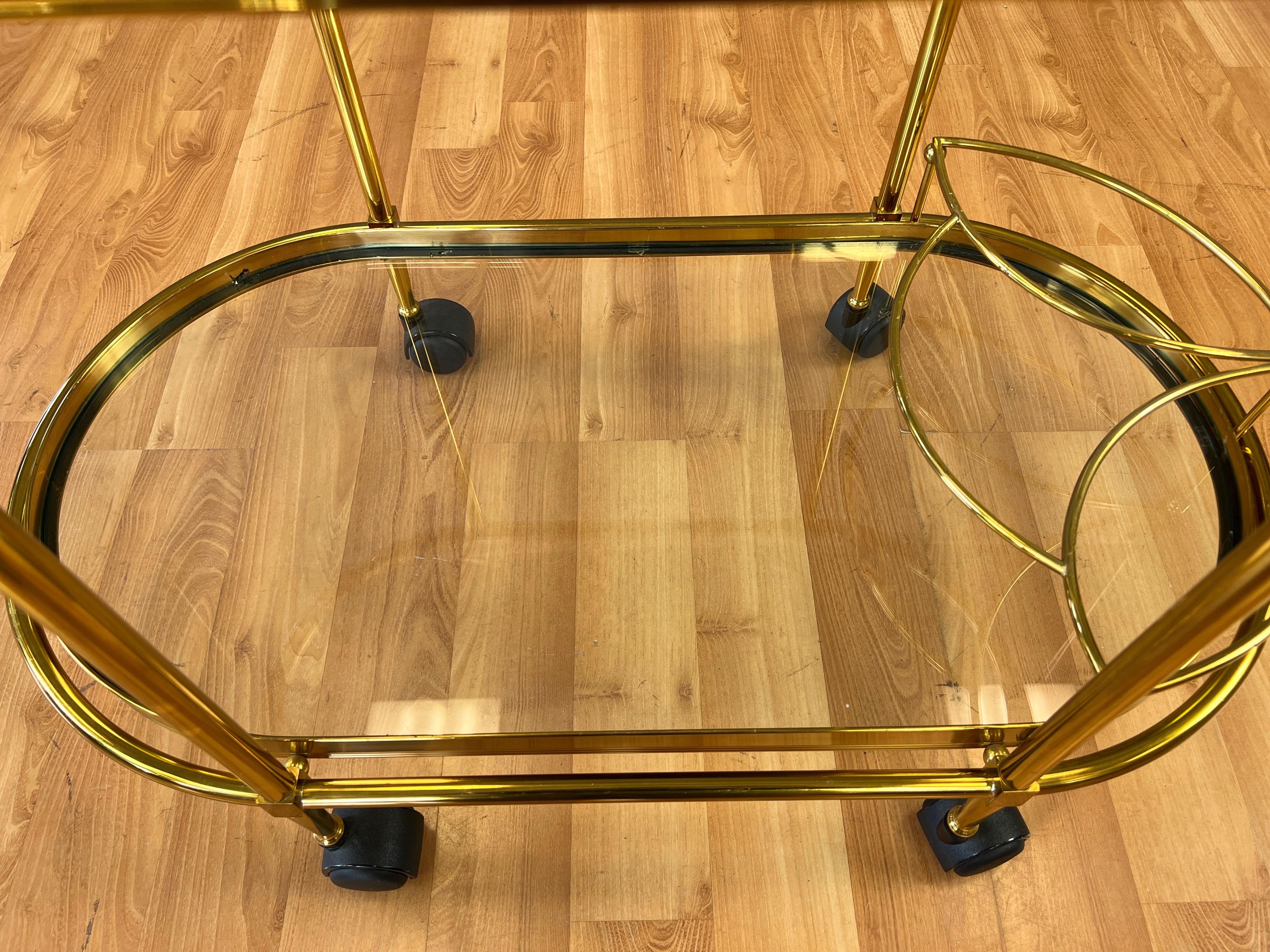 Italian Two-Tier Brass and Glass Oval Bar Cart or Serving Cart, 1970s 8