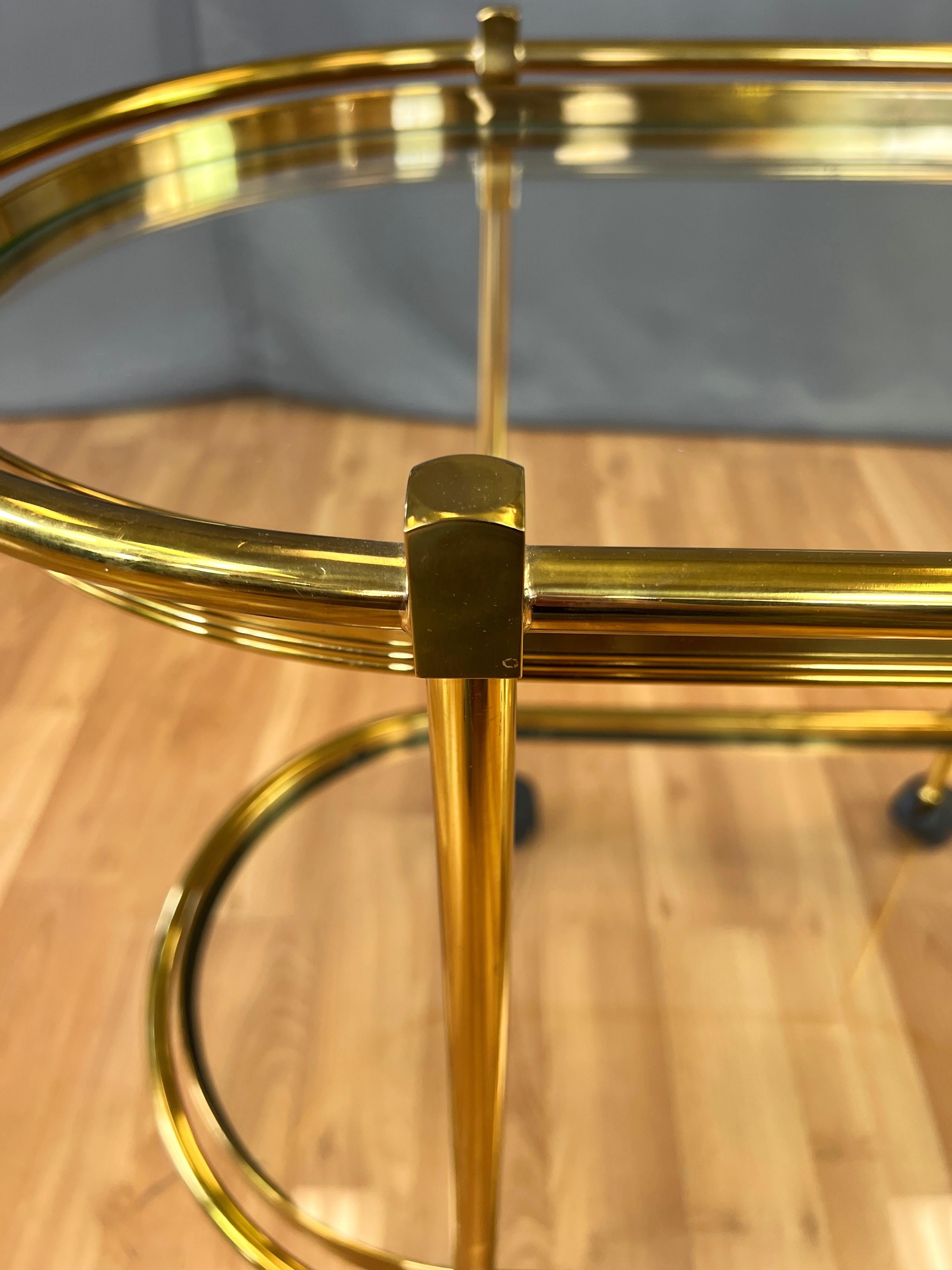 Italian Two-Tier Brass and Glass Oval Bar Cart or Serving Cart, 1970s 9
