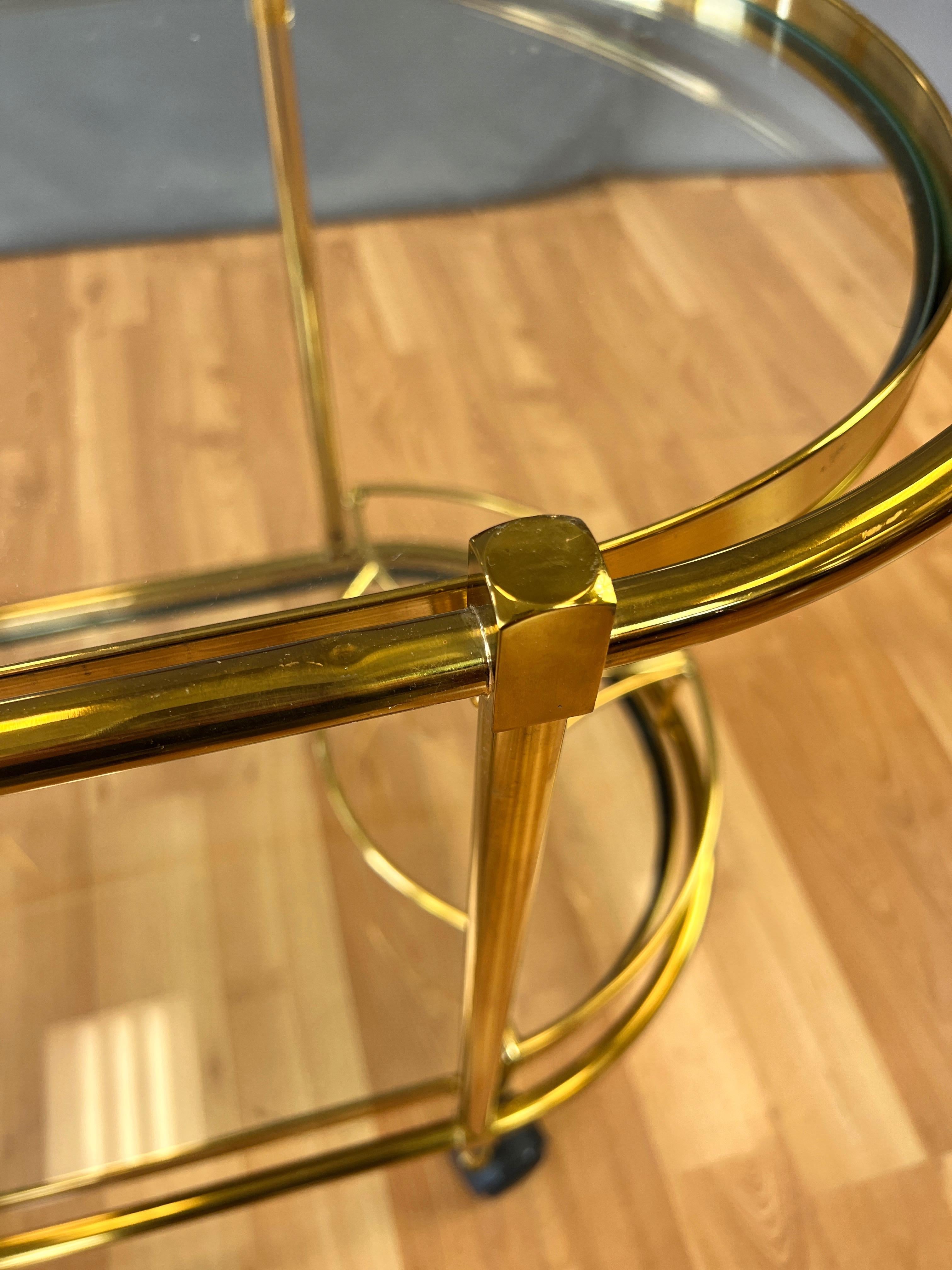 Italian Two-Tier Brass and Glass Oval Bar Cart or Serving Cart, 1970s 10