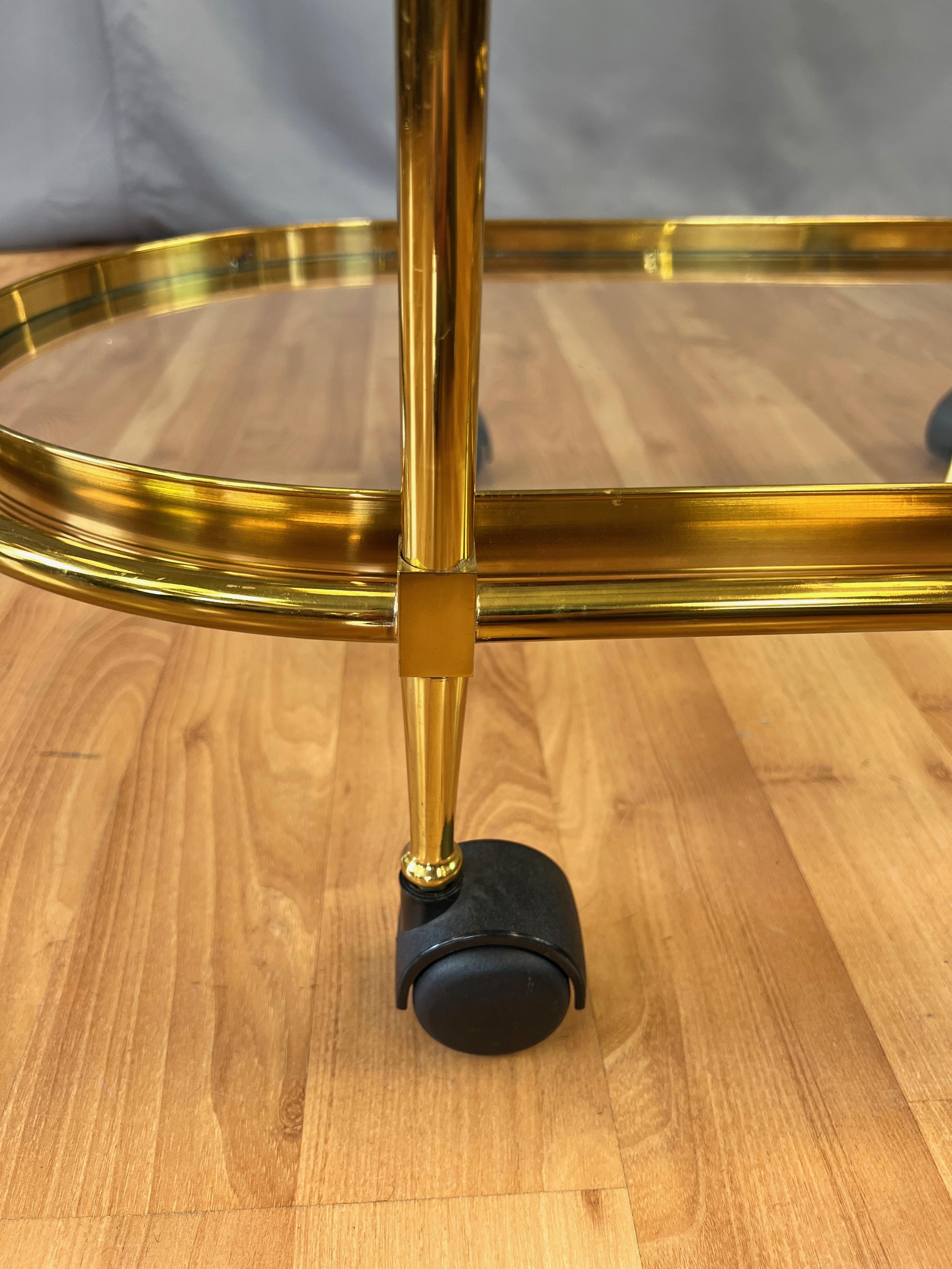 Italian Two-Tier Brass and Glass Oval Bar Cart or Serving Cart, 1970s 11