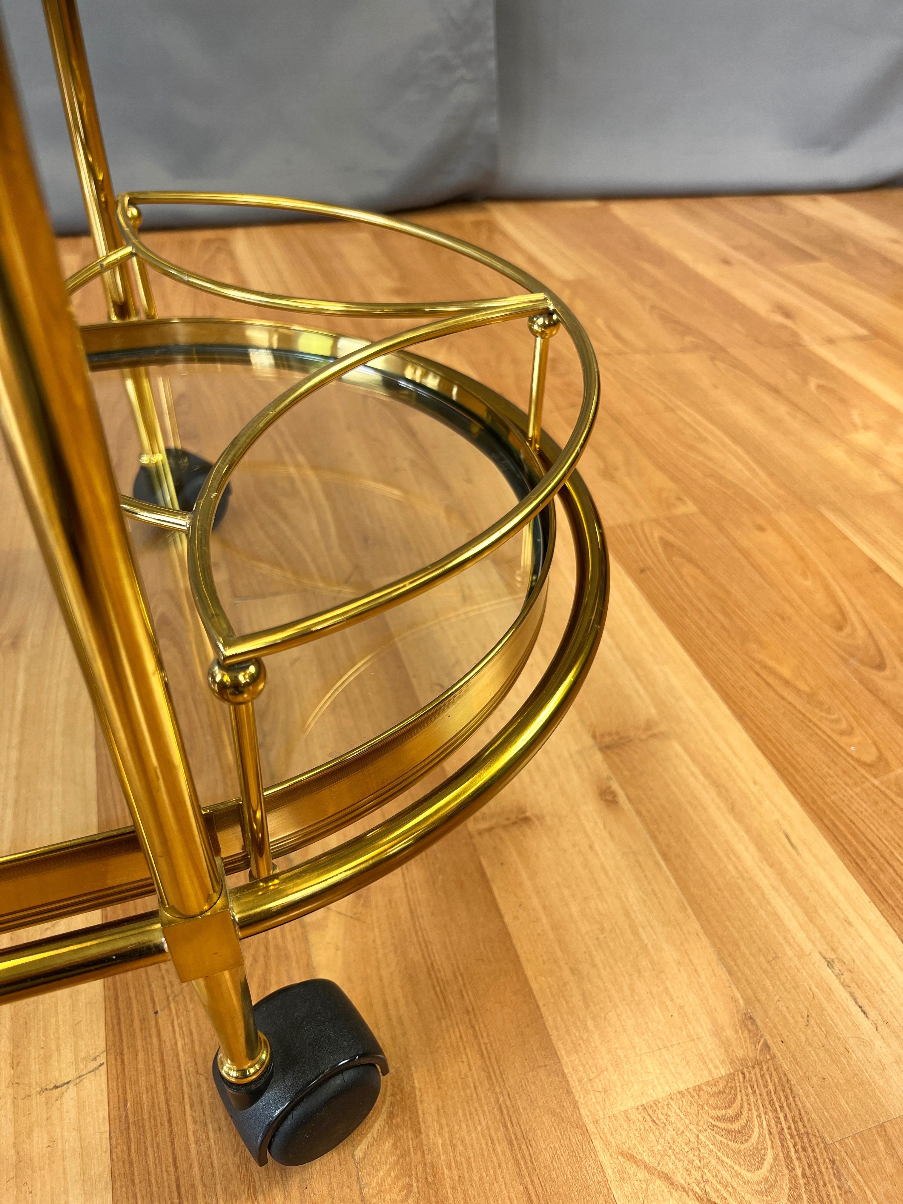 Italian Two-Tier Brass and Glass Oval Bar Cart or Serving Cart, 1970s 12