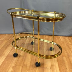 Italian Two-Tier Brass and Glass Oval Bar Cart or Serving Cart, 1970s