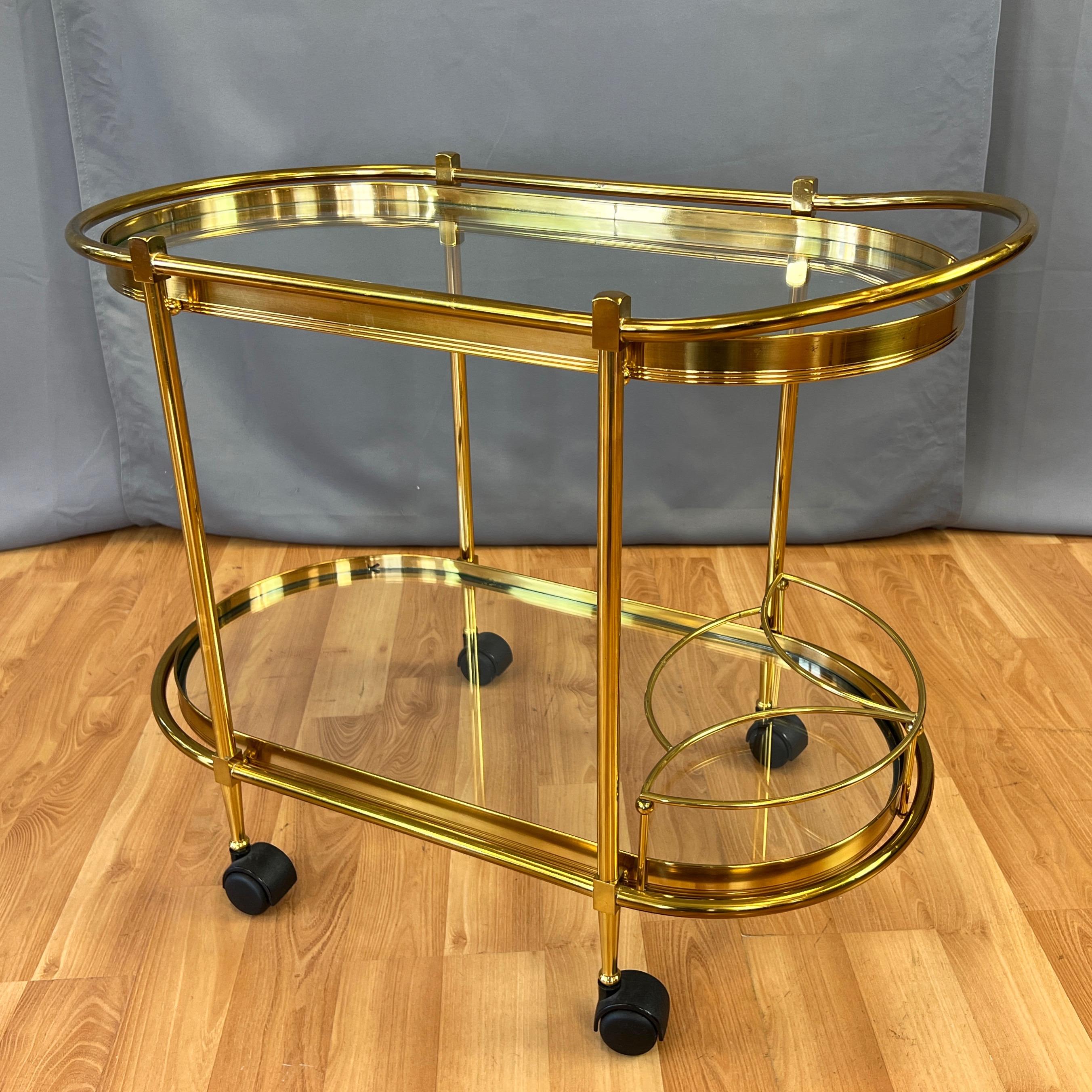 Italian Two-Tier Brass and Glass Oval Bar Cart or Serving Cart, 1970s 4