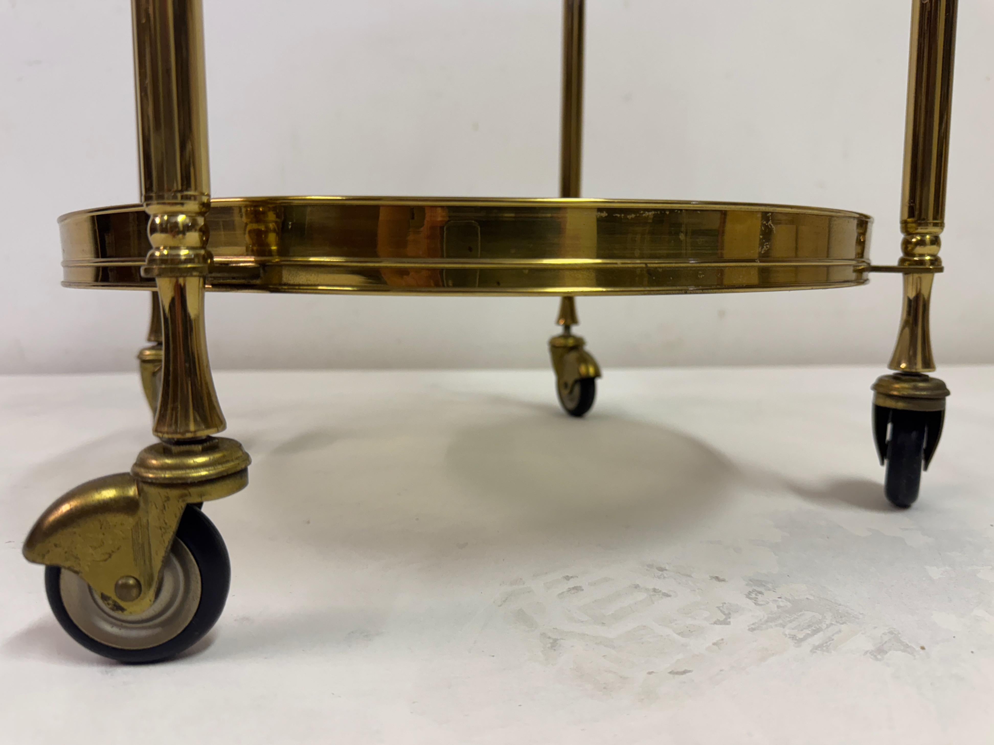 20th Century Italian Two-Tier Brass and Smoked Glass Bar Cart or Drinks Trolley, 1970s For Sale