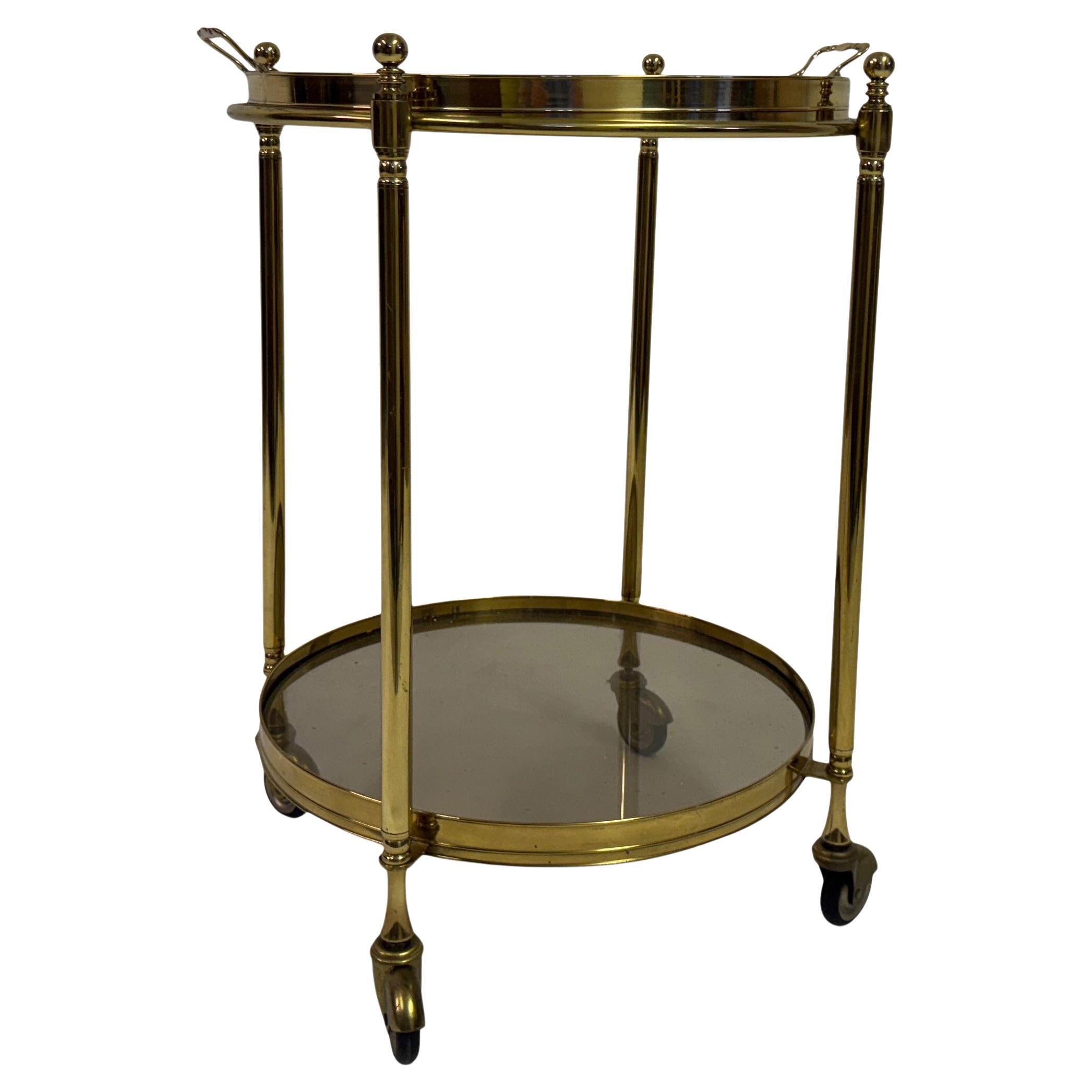 Italian Two-Tier Brass and Smoked Glass Bar Cart or Drinks Trolley, 1970s For Sale