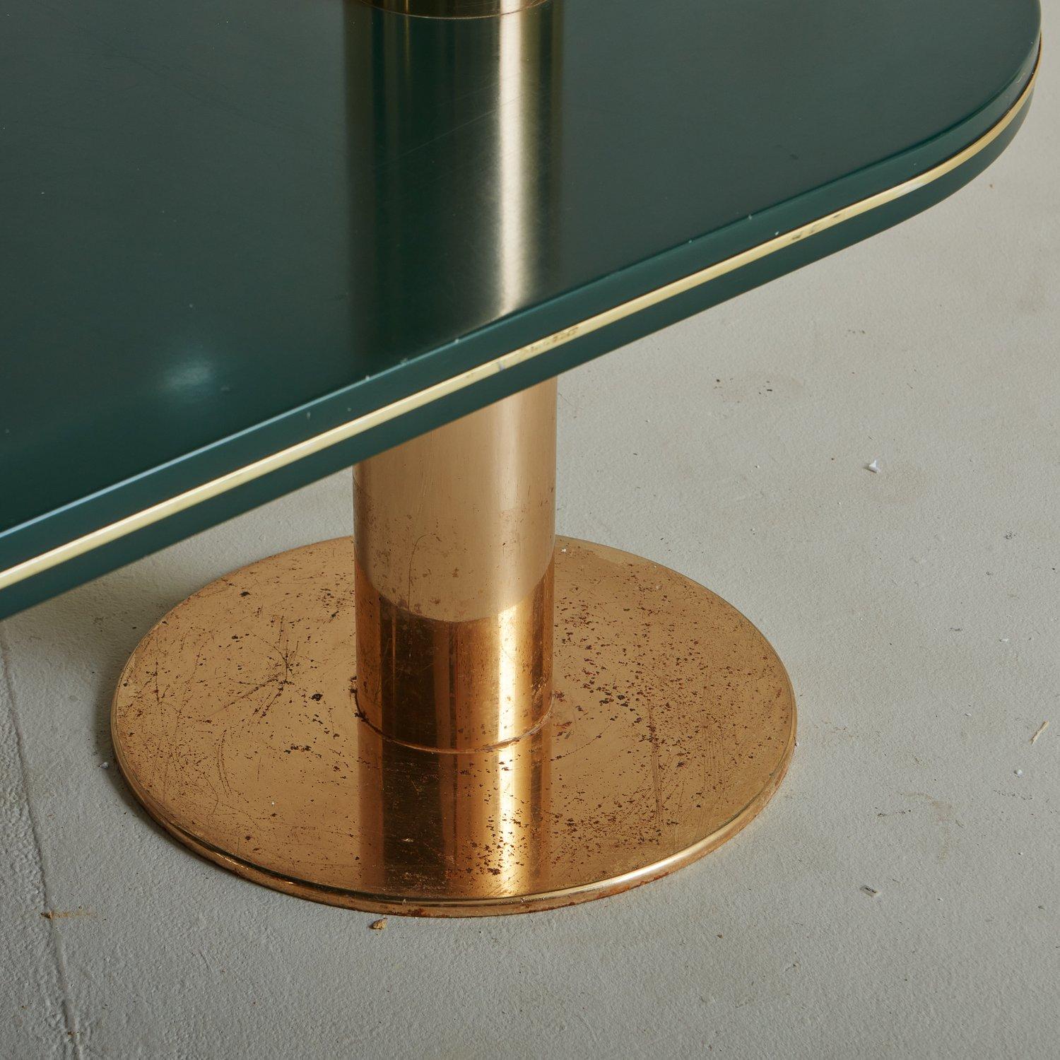 Italian Two-Tier Brass Console Table with Green Glass Shelves, 20th Century 13