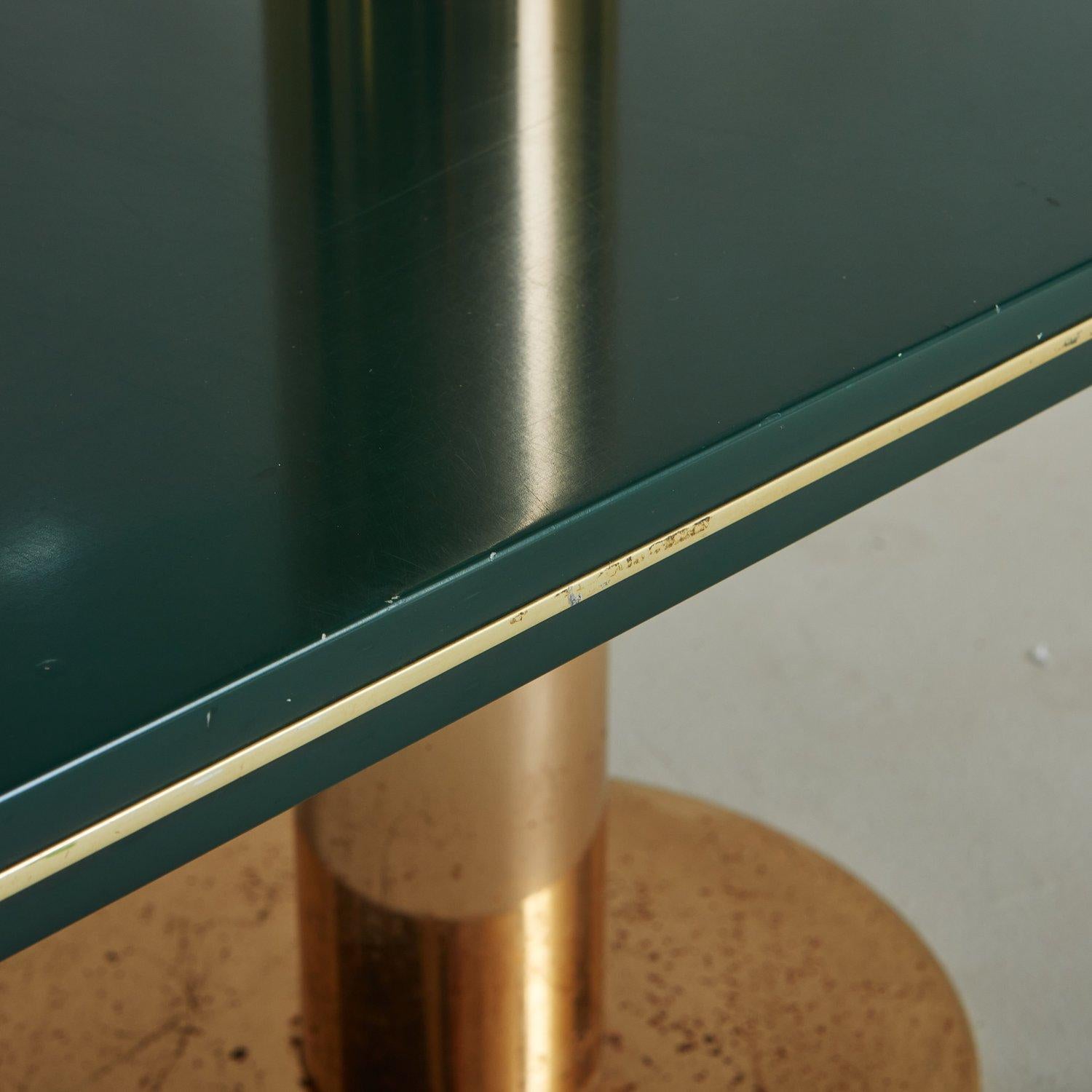Italian Two-Tier Brass Console Table with Green Glass Shelves, 20th Century 1