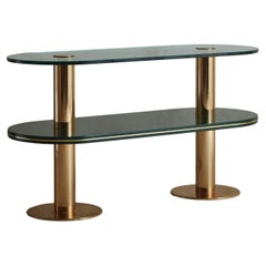 Italian Two-Tier Brass Console Table with Green Glass Shelves, 20th Century