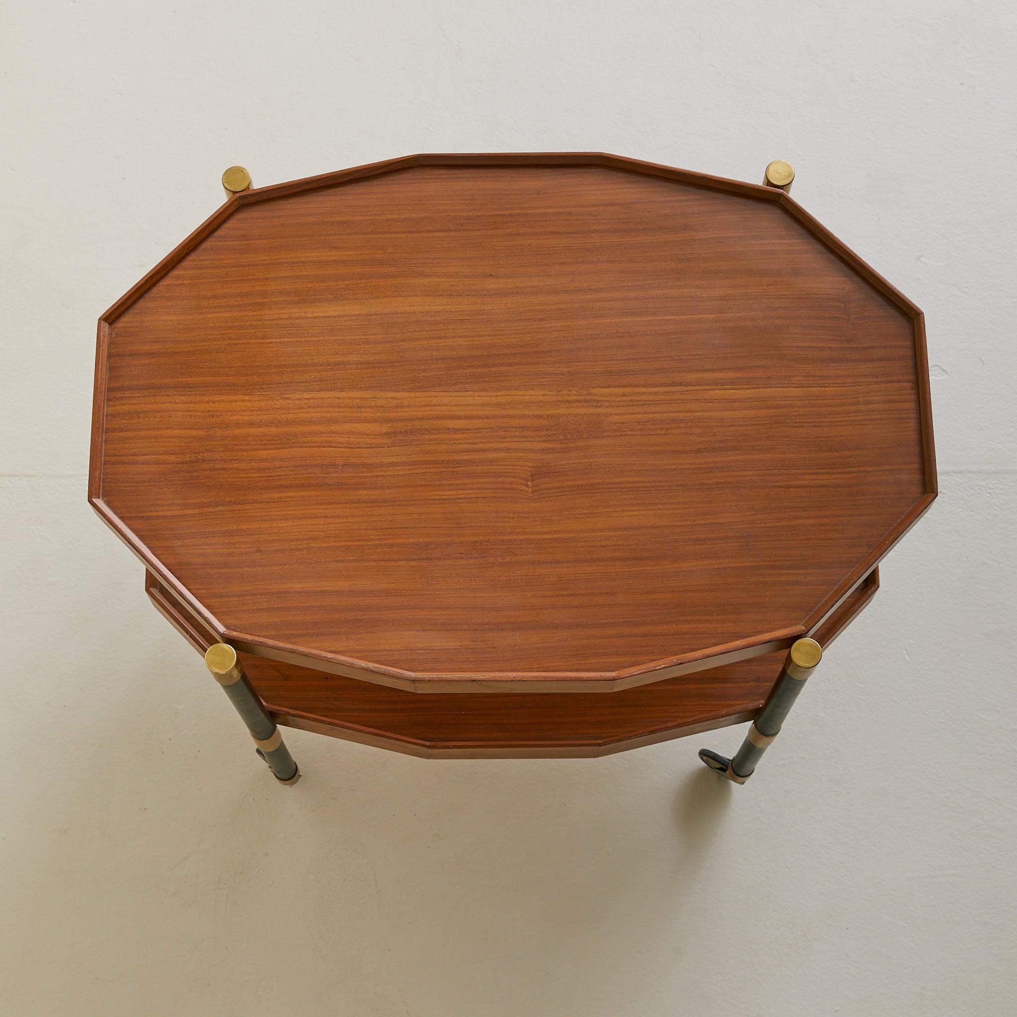 Italian Two-Tier Brass + Wood Bar Cart or Modular Coffee Tables, 1950s For Sale 2