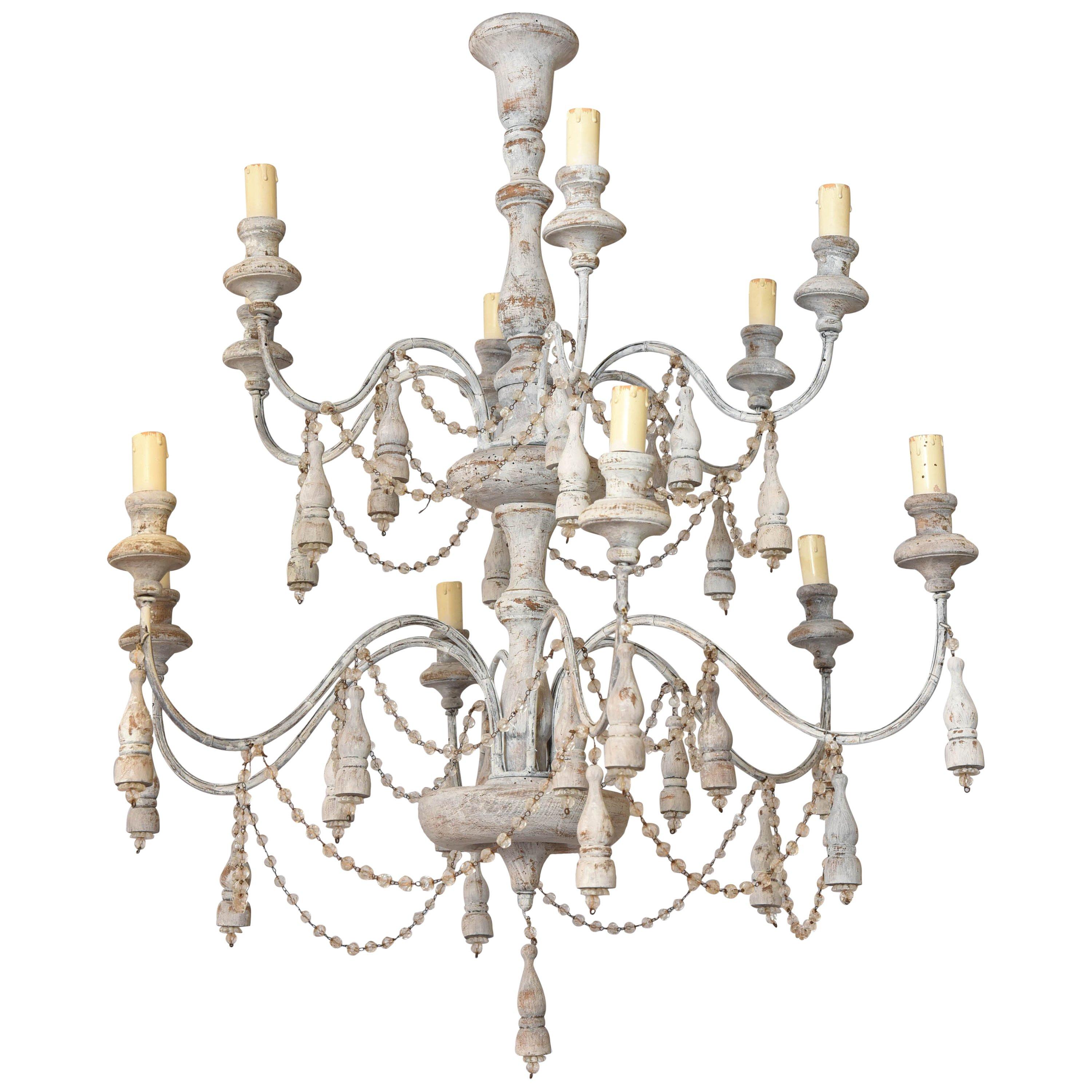 Italian Two-Tier Chandelier Strung with Beads and Tassels