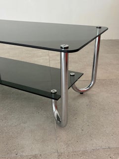 Italian Two-Tier Coffee Table, Chrome & Smoked Glass, 1970s