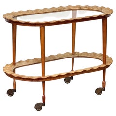 Italian Two-Tier Drinks Cart of Scalloped Wood and Glass - Mid 20th Century