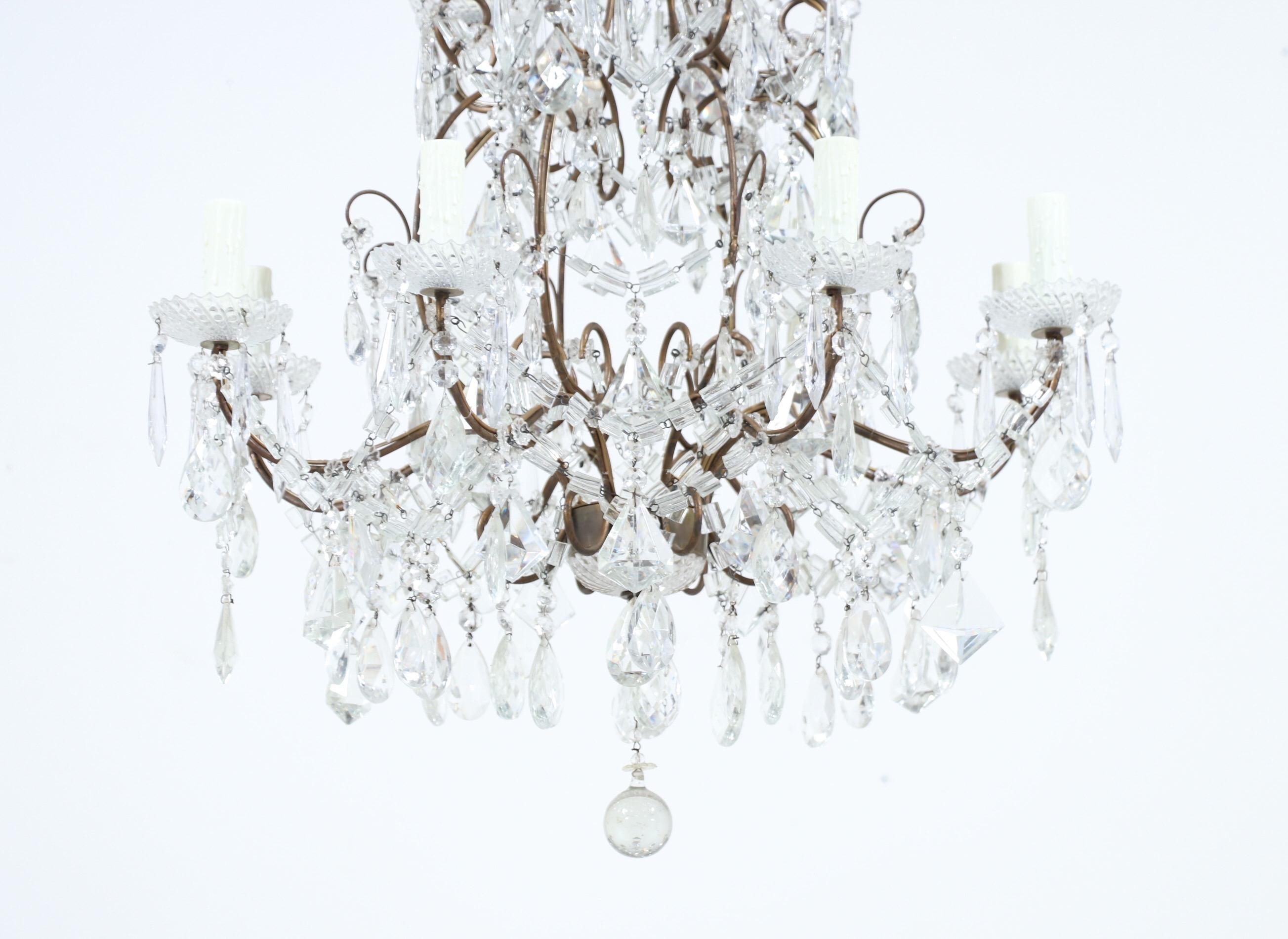 Italian Two-Tier Iron and Crystal Beaded Chandelier 2
