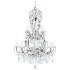 Italian Two-Tier Iron and Crystal Beaded Chandelier