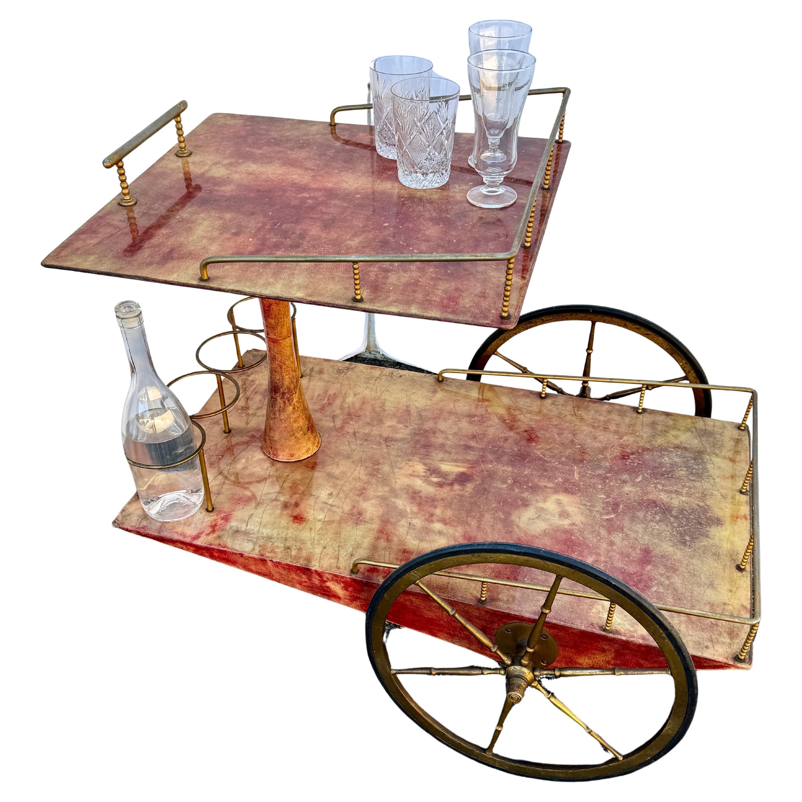 Italian Two-Tier Mid-Century Modern Bar Cart Trolley by Aldo Tura  For Sale