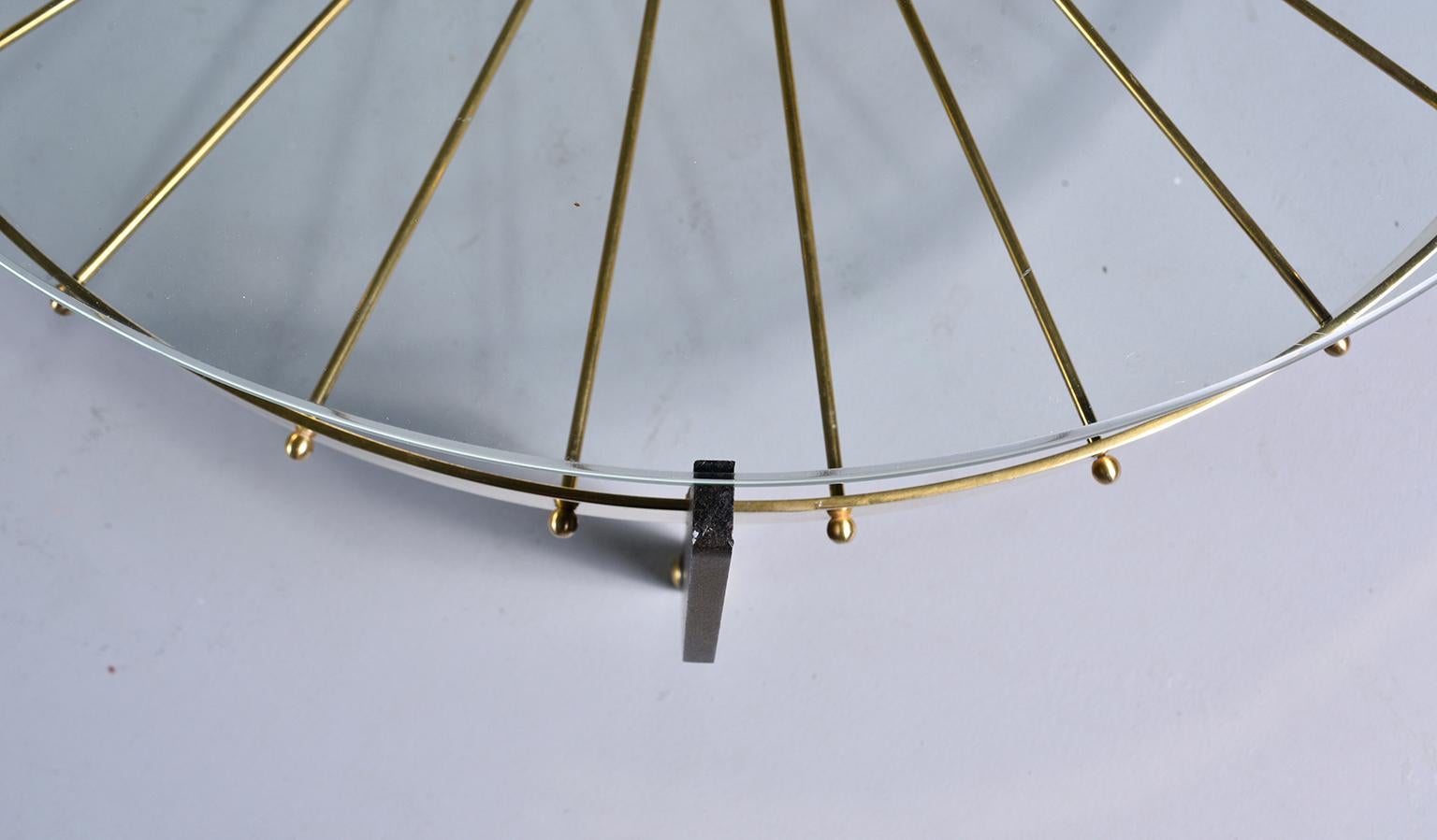Italian Two-Tier Table with Brass Spokes Wood Legs and Glass Top 9