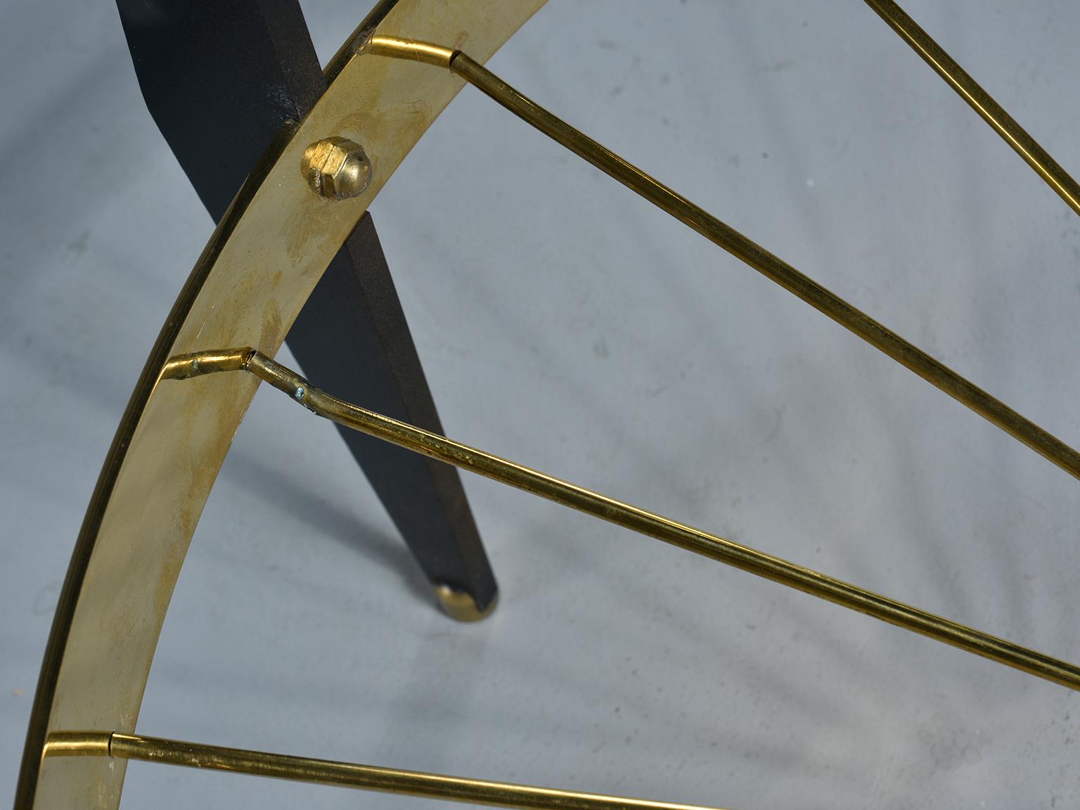Italian Two-Tier Table with Brass Spokes Wood Legs and Glass Top 12