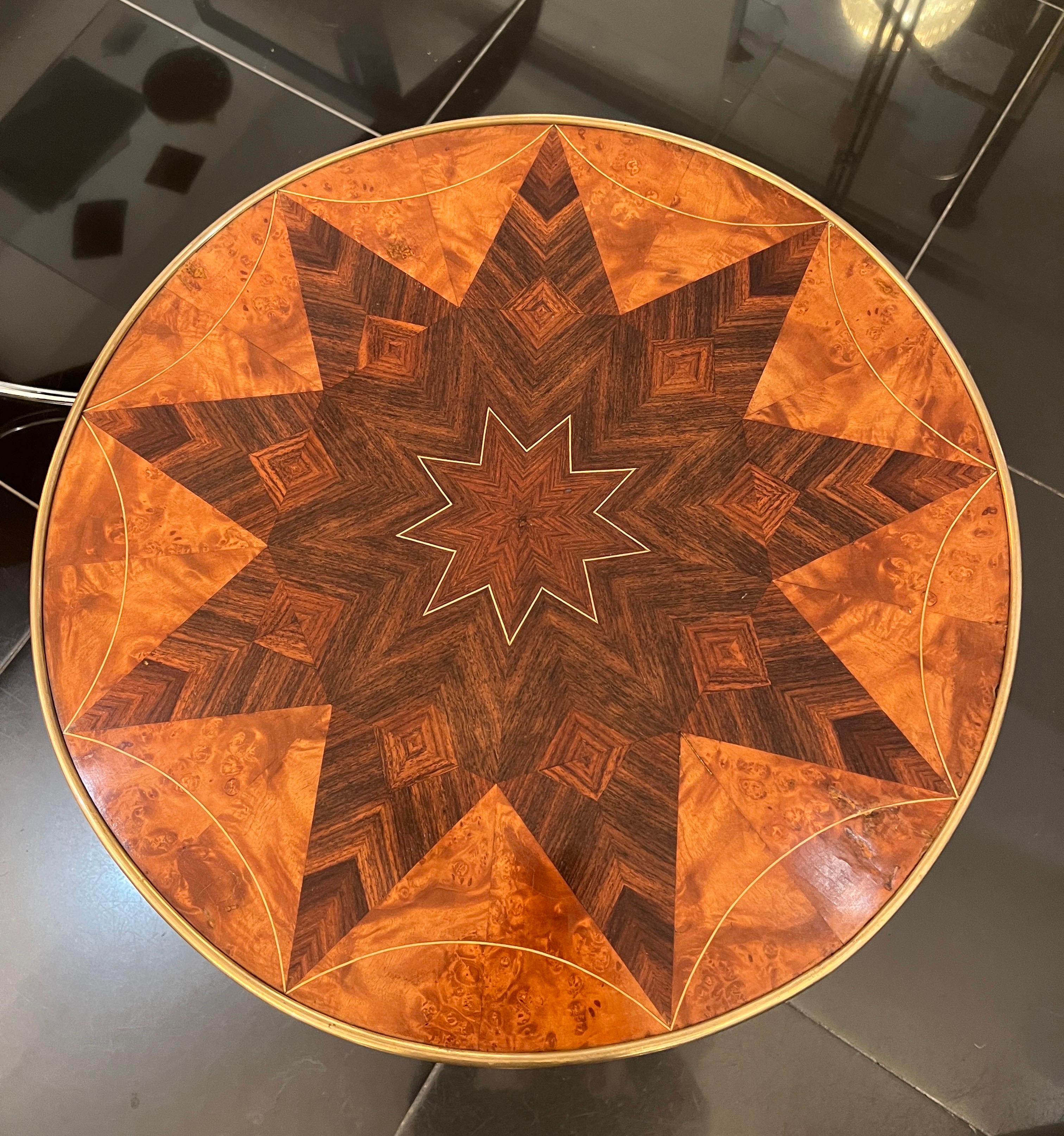 Hand-Carved Italian Two tiered marquetry brass and glass side table  For Sale