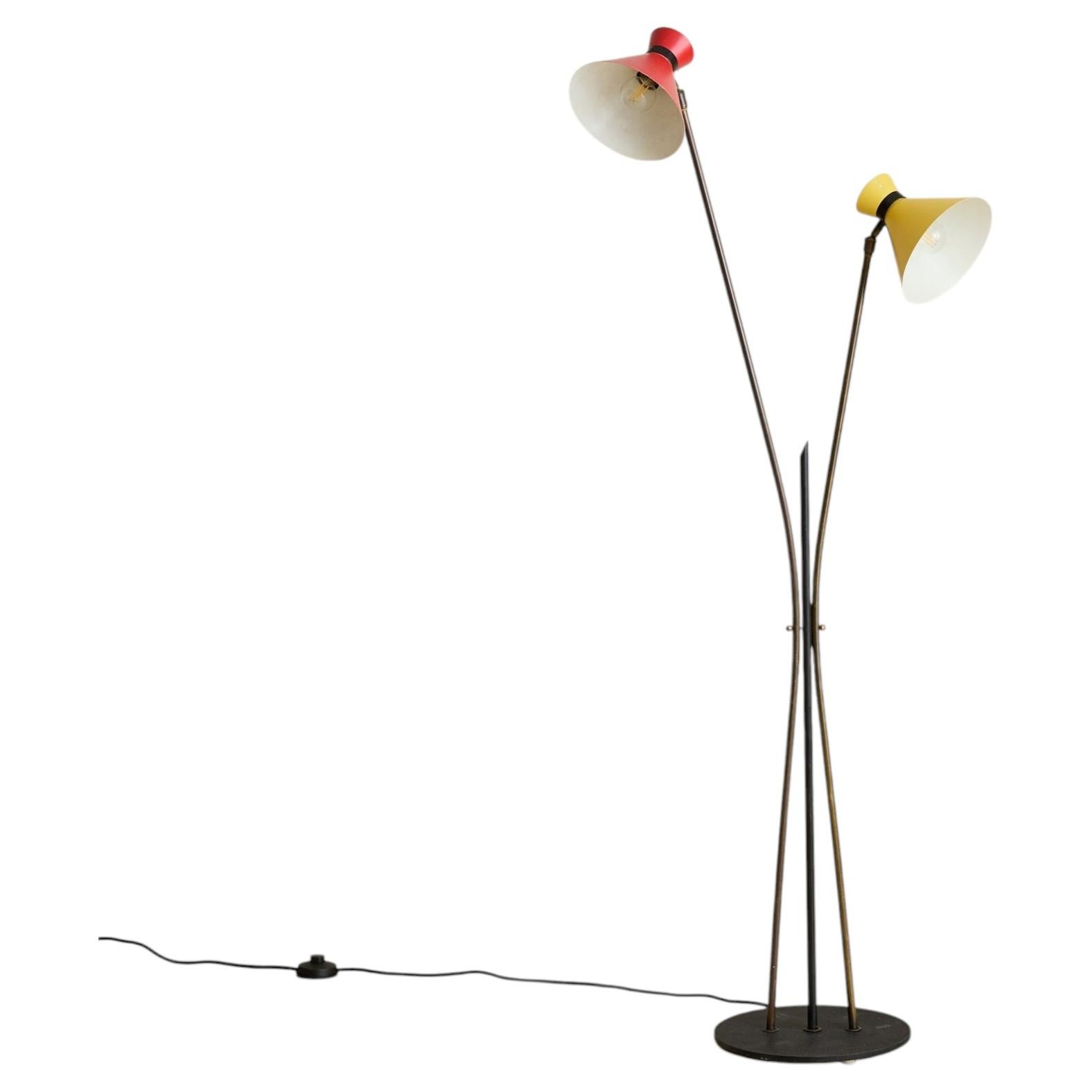 Italian Two-Tone Enamel Floor Lamp Attributed to Stilux, 1950s For Sale