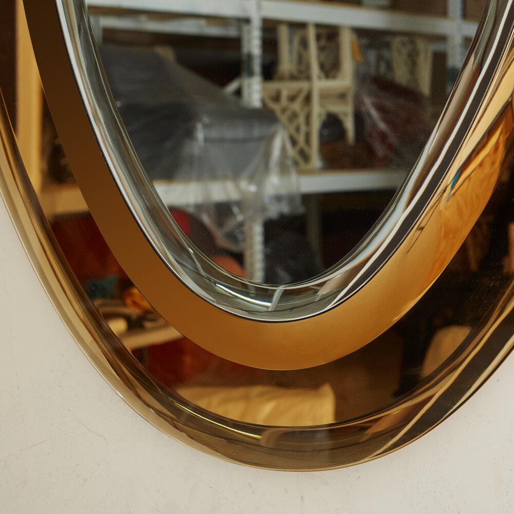 Modern Italian Two Tone Oval Mirror in the Style of Fontana Arte, 1960s