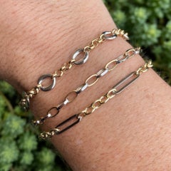 Italian Two-Tone Paperclip Station Alternating Link 14K Bracelet, 4mm 7.5 Inch