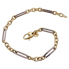 Italian Two-Tone Paperclip Station Alternating Link 14K Bracelet, 4mm 7.5 Inch