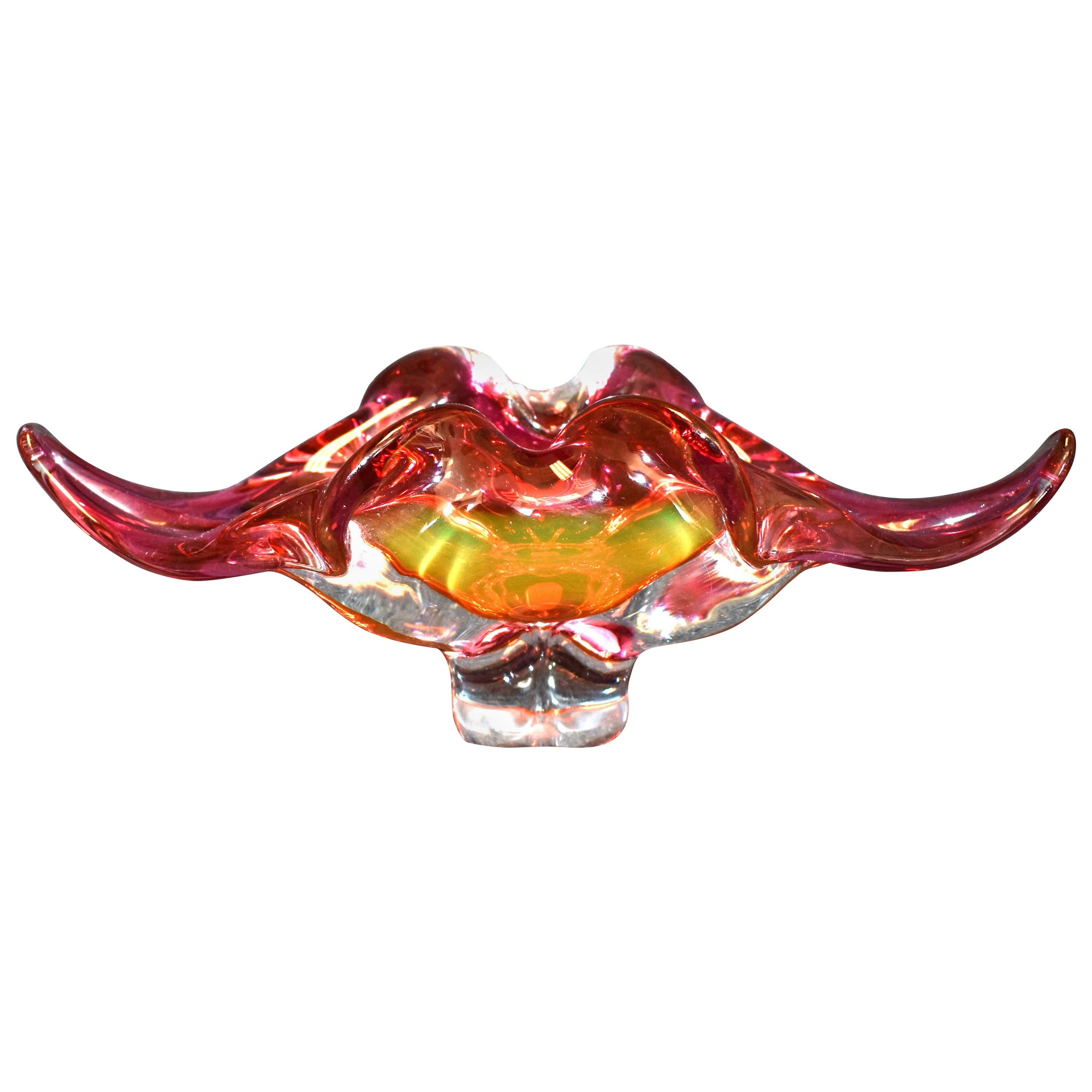 Italian Two-Tone Pink and Clear Murano Glass Bowl