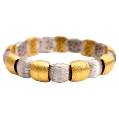 Italienisches zweifarbiges strukturiertes Armband aus 18k Gelbgold und Weißgold