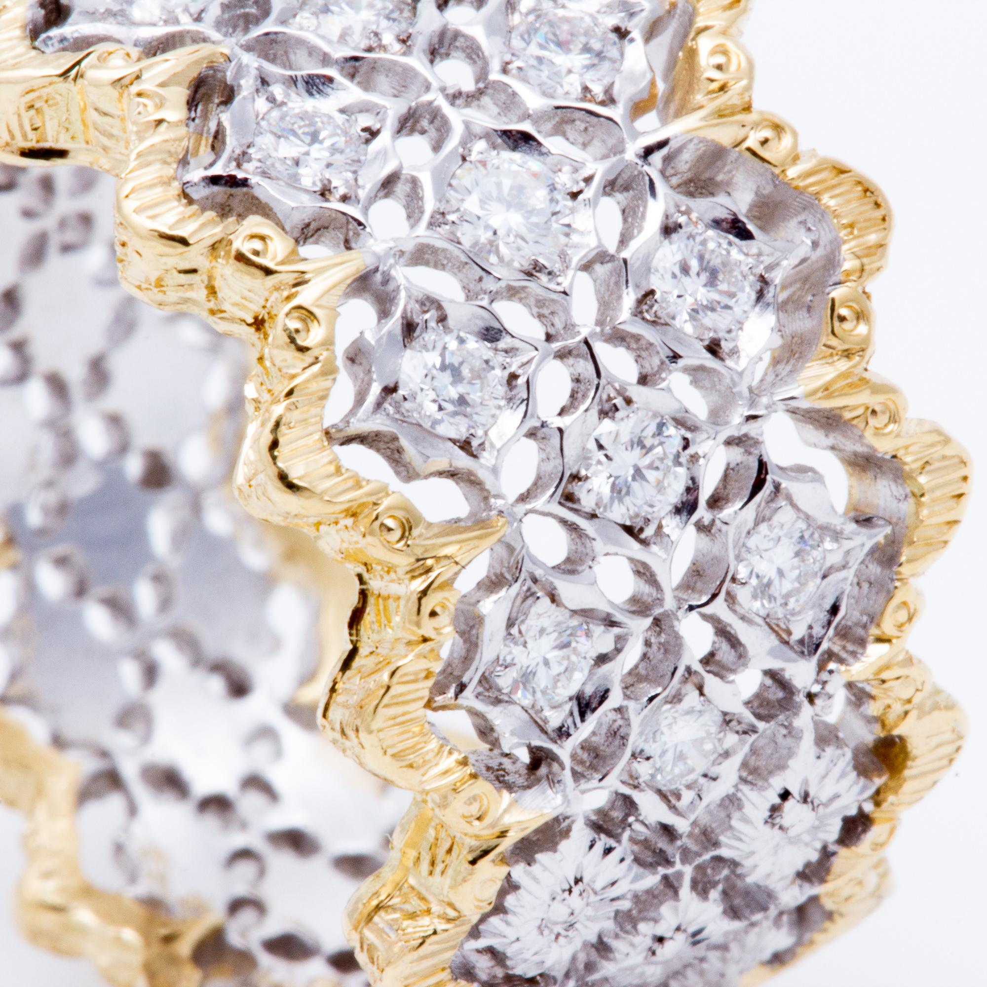 Bague italienne en or bicolore 18 carats avec diamants gravés florentins en vente 7