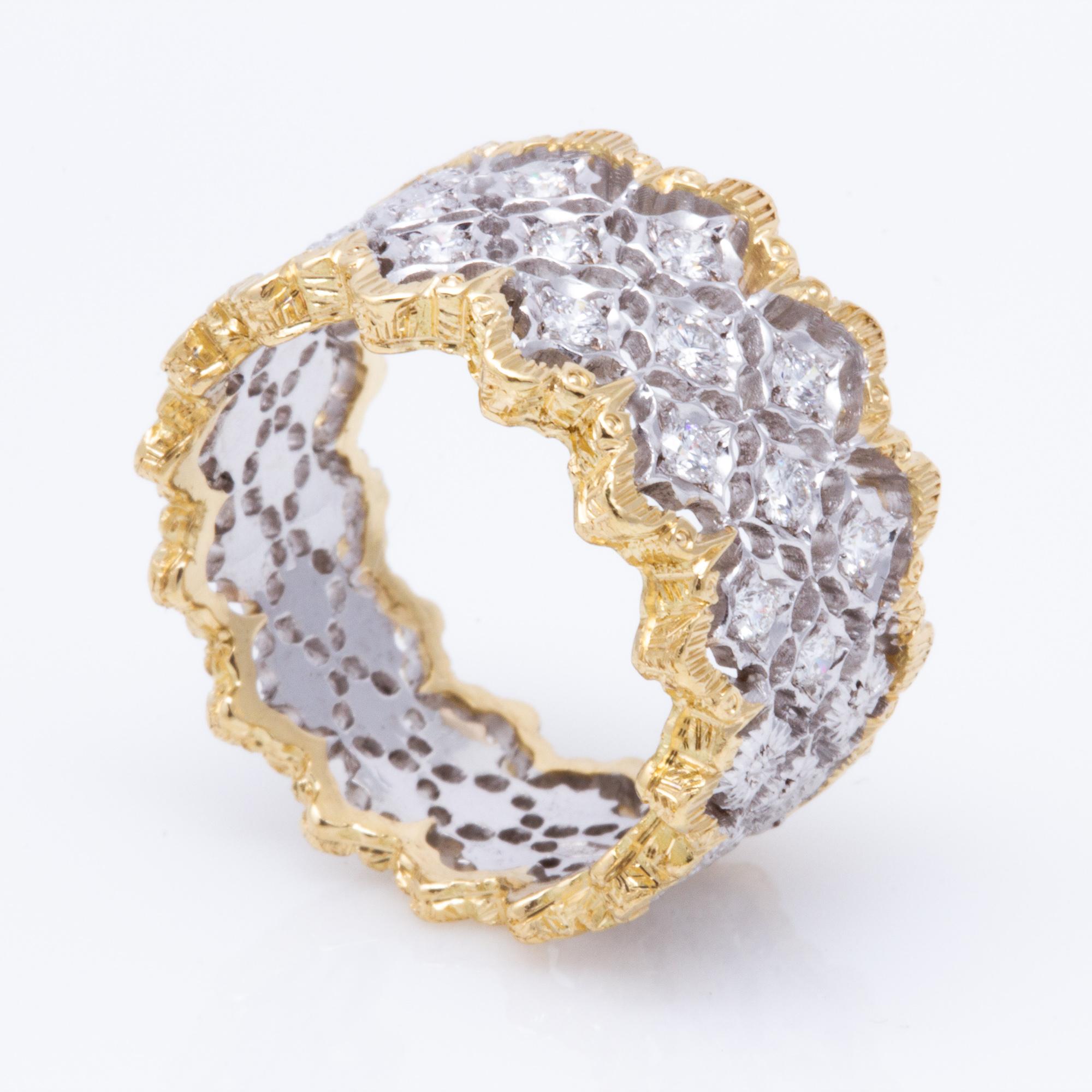 Artiste Bague italienne en or bicolore 18 carats avec diamants gravés florentins en vente