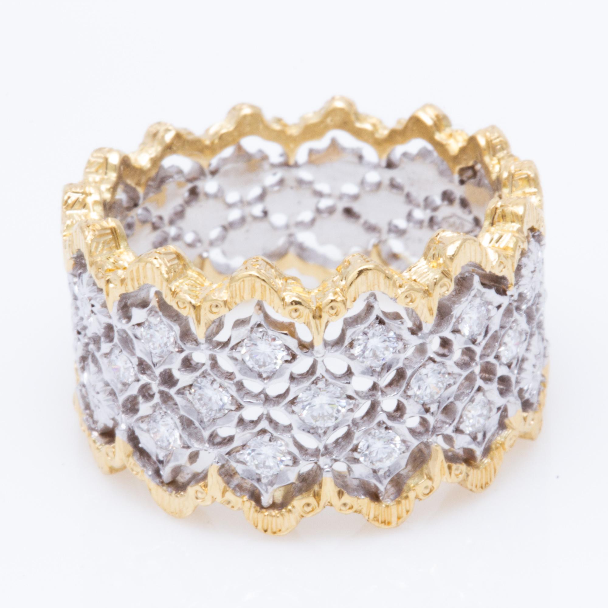 Artist Italian Two-Toned 18 Karat Florentine Engraved Diamond Ring