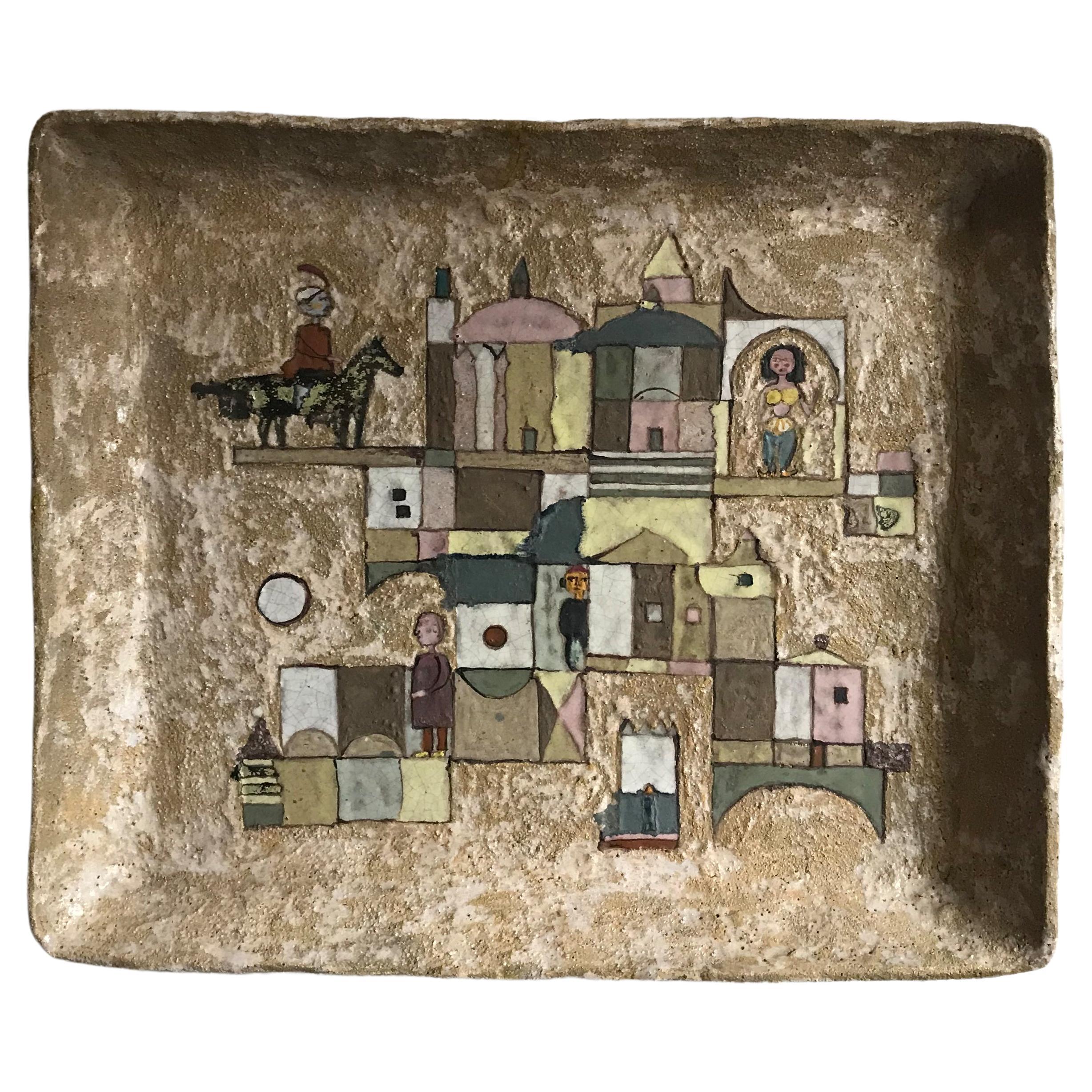 Bandeja de pared italiana de paneles de cerámica de mediados de siglo Ulisse Pagliari 1964 en venta