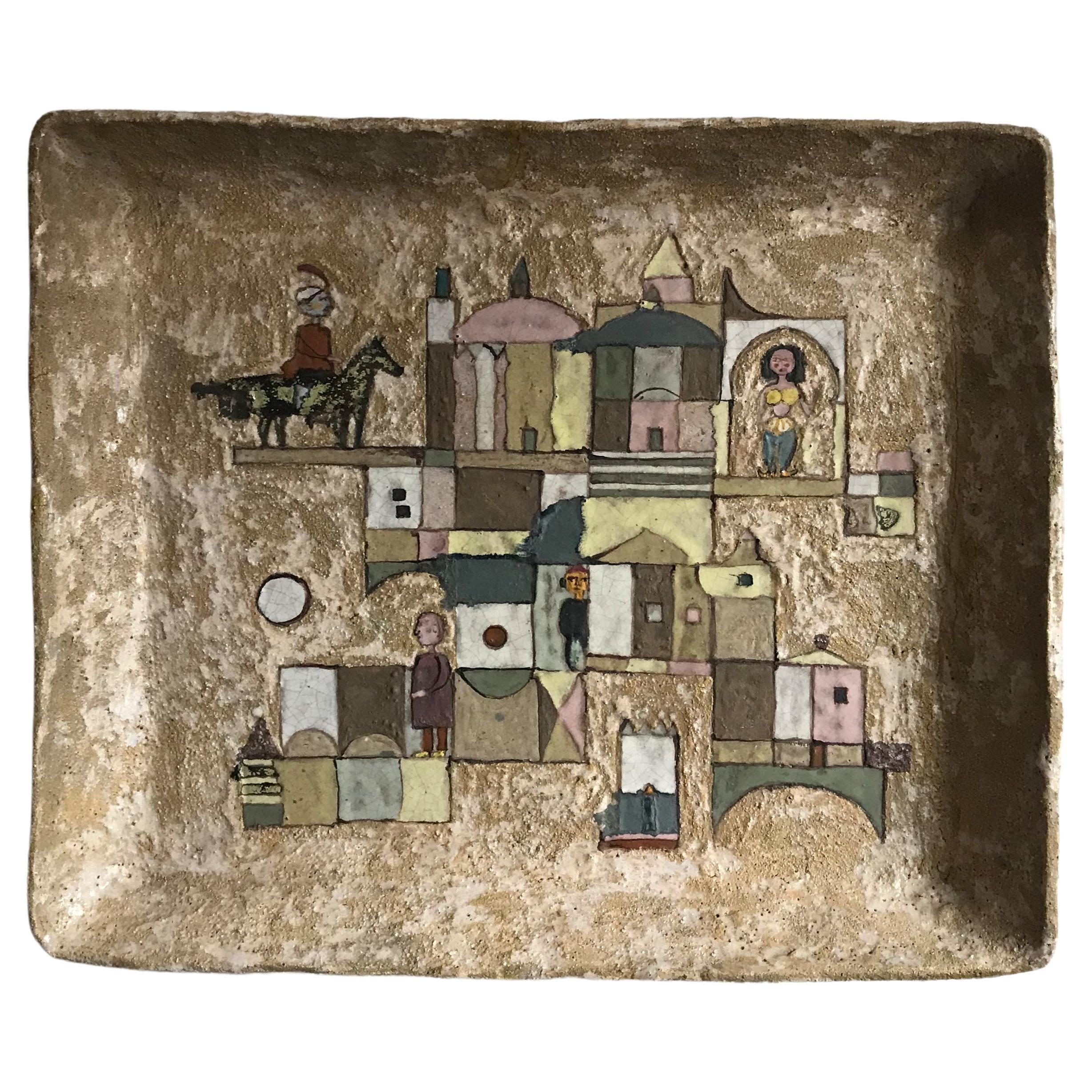 Italian Ulisse Pagliari Midcentury Ceramic Panel Wall Tray 1964 For Sale