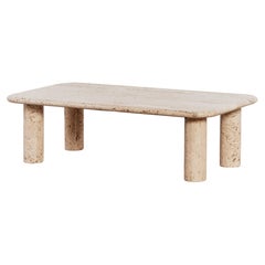 Italian unfilled travertine coffee table with classic column legs