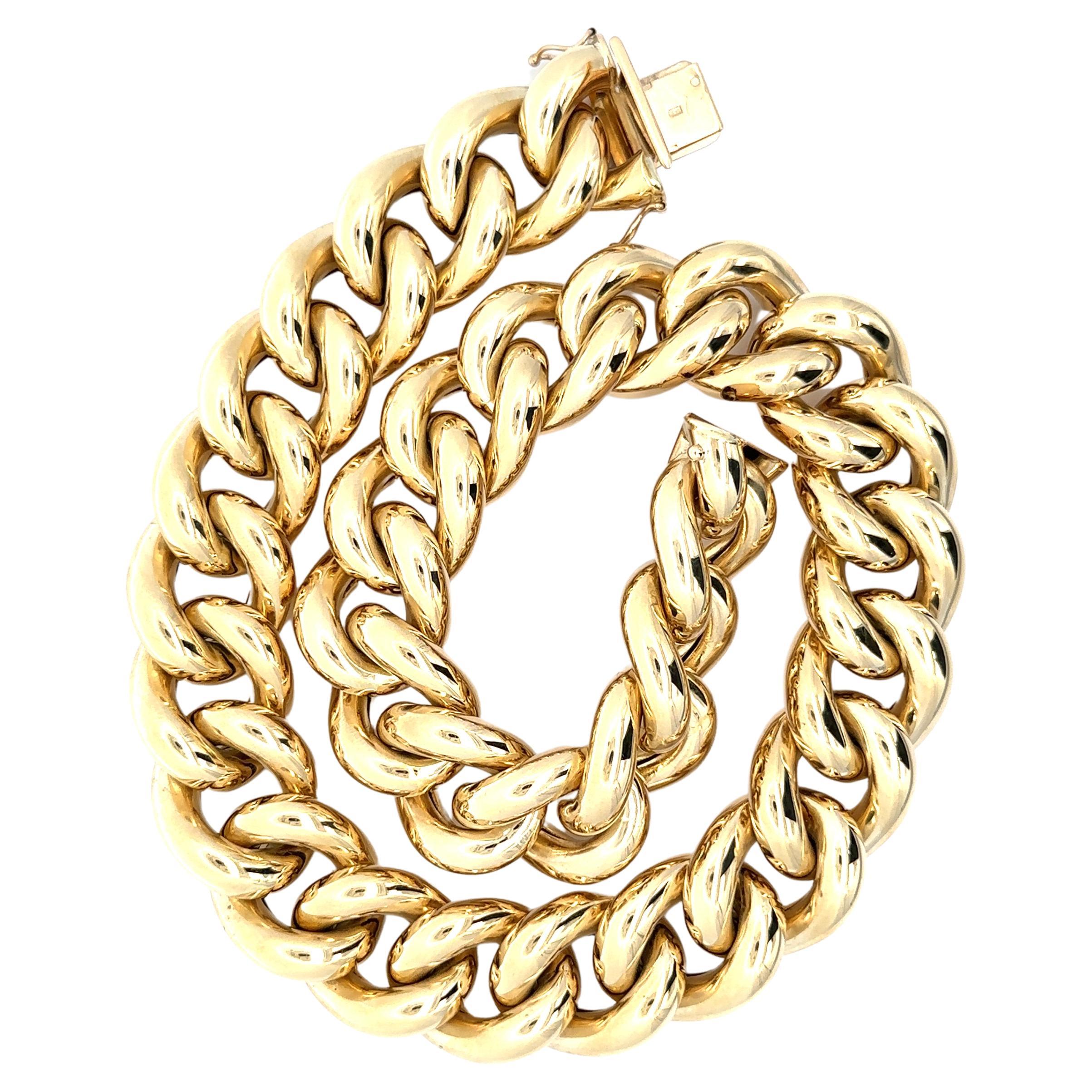 Italian Unique 14K Gold 17" 20mm Polished Puffed Curb Cuban Link Chain Necklace