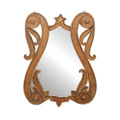 Italian Unique Lyre-Shaped Mirror w/ Star Accents from the Mid-20th Century
